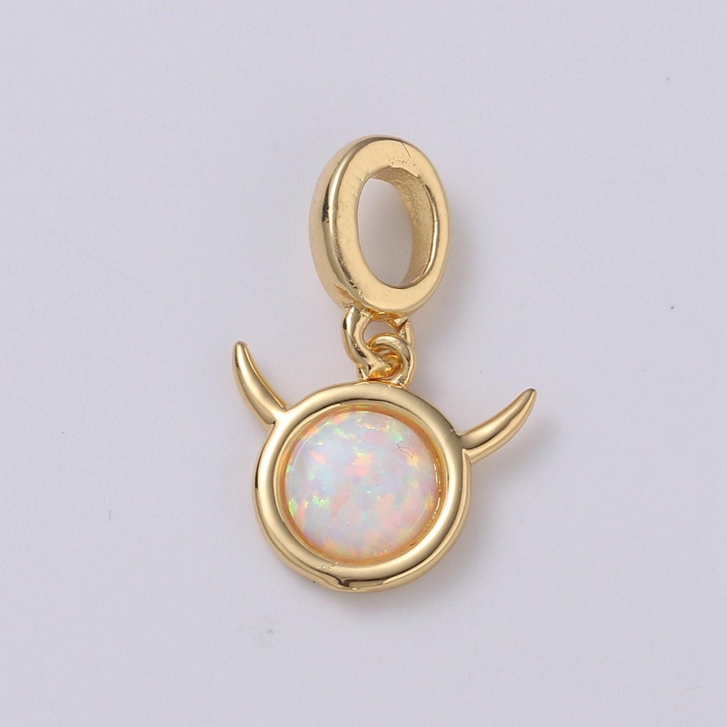 1pc gold solitaire rolling horn charm, opalite silver horn pendant charm, charm, for diy jewelry, pdgf-2182
