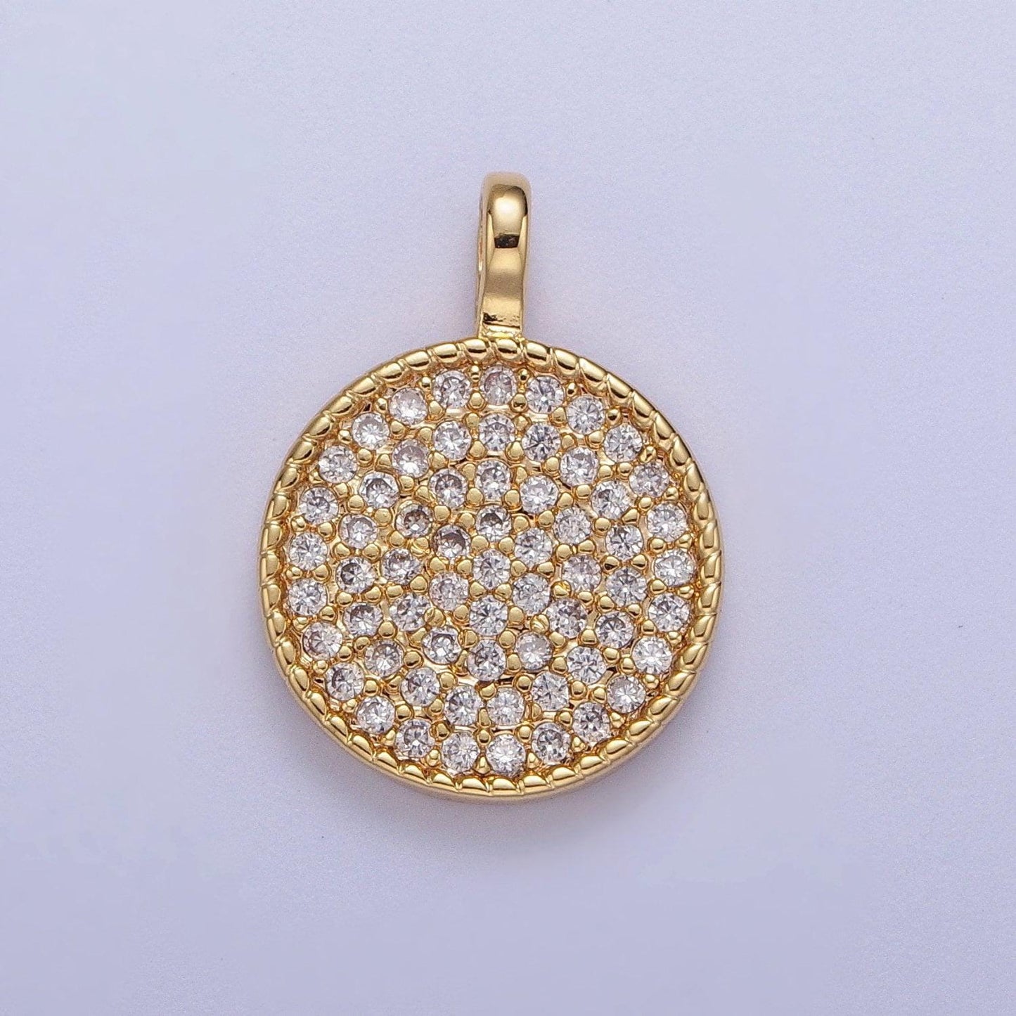 Gold cz simple geometric circle pendant, 24k gold filled clear micro paved cz round circular twisted edge charm | h-501