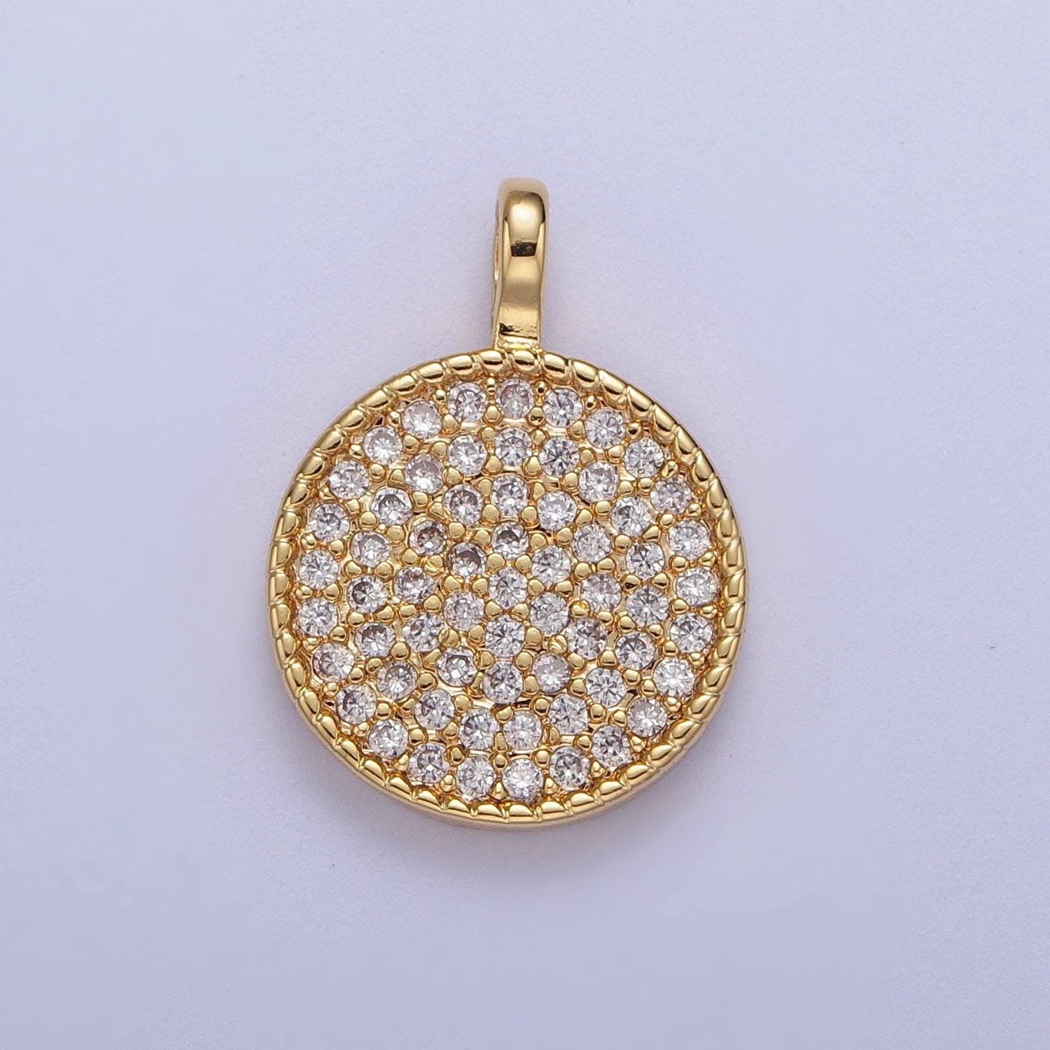 Gold cz simple geometric circle pendant, 24k gold filled clear micro paved cz round circular twisted edge charm | h-501