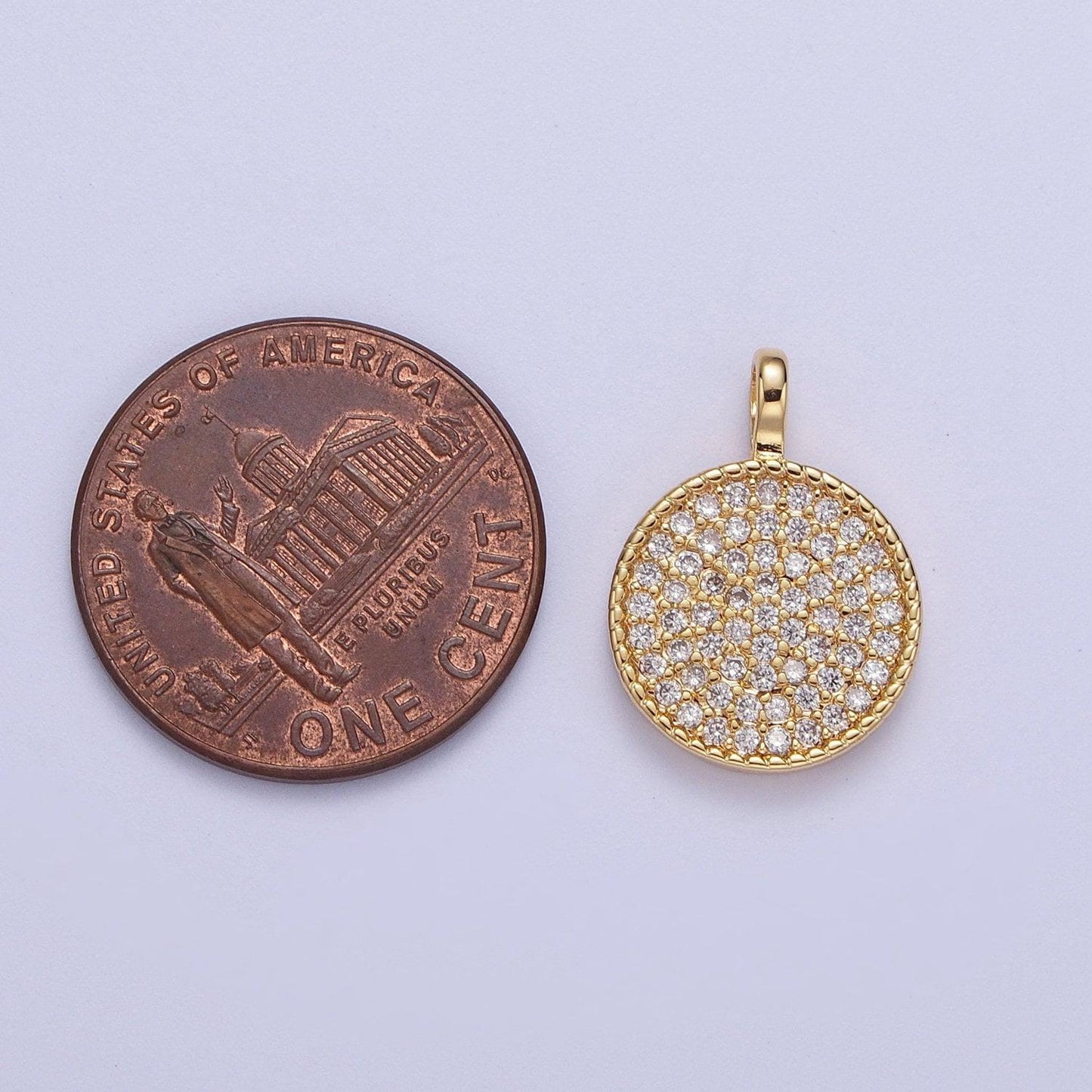 Gold cz simple geometric circle pendant, 24k gold filled clear micro paved cz round circular twisted edge charm | h-501