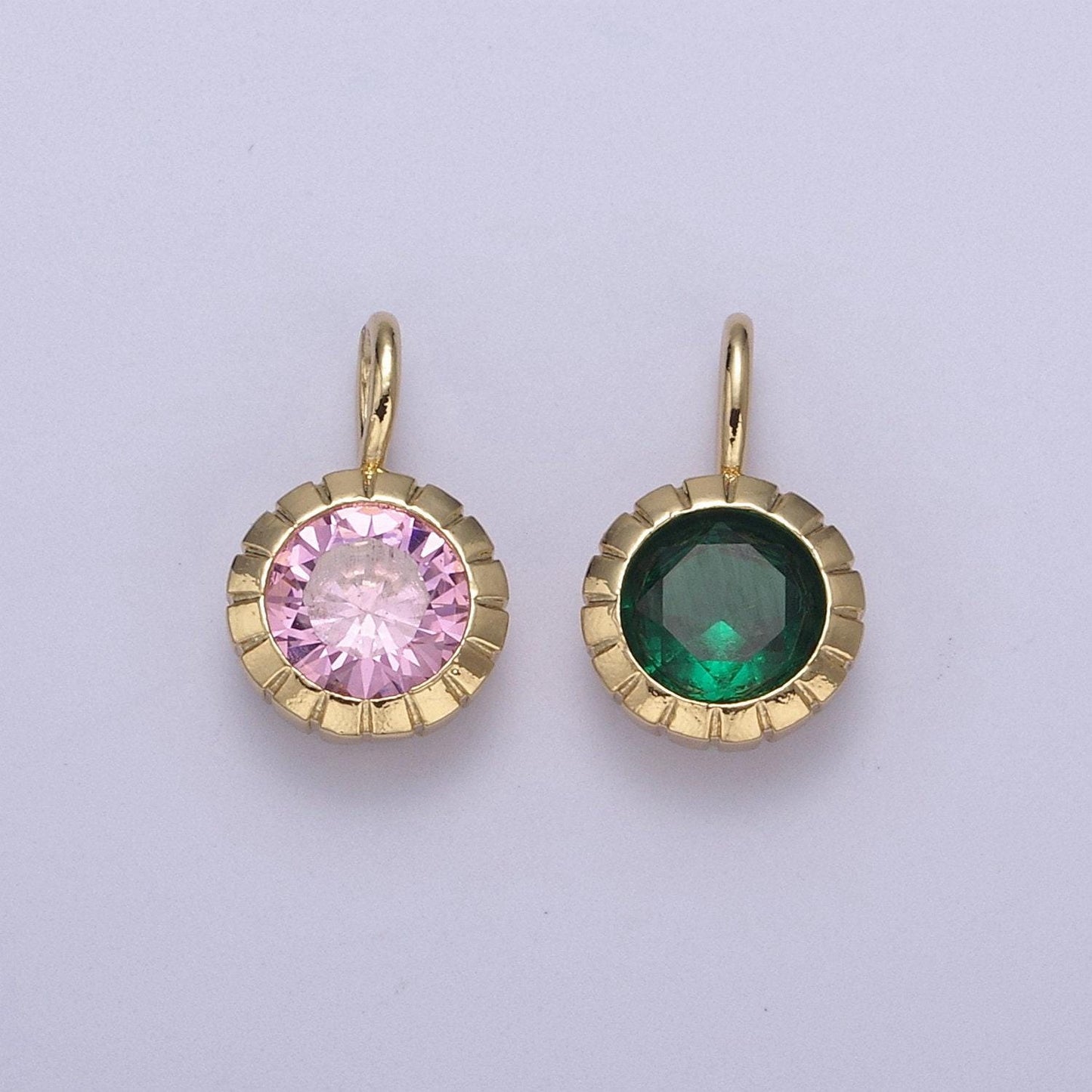 Mini round cz may / june birthstone pendant add on charm dainty pink green cz stone for necklace bracelet supply h-493 / h-494