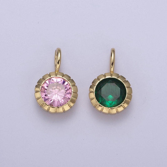 Mini round cz may / june birthstone pendant add on charm dainty pink green cz stone for necklace bracelet supply h-493 / h-494