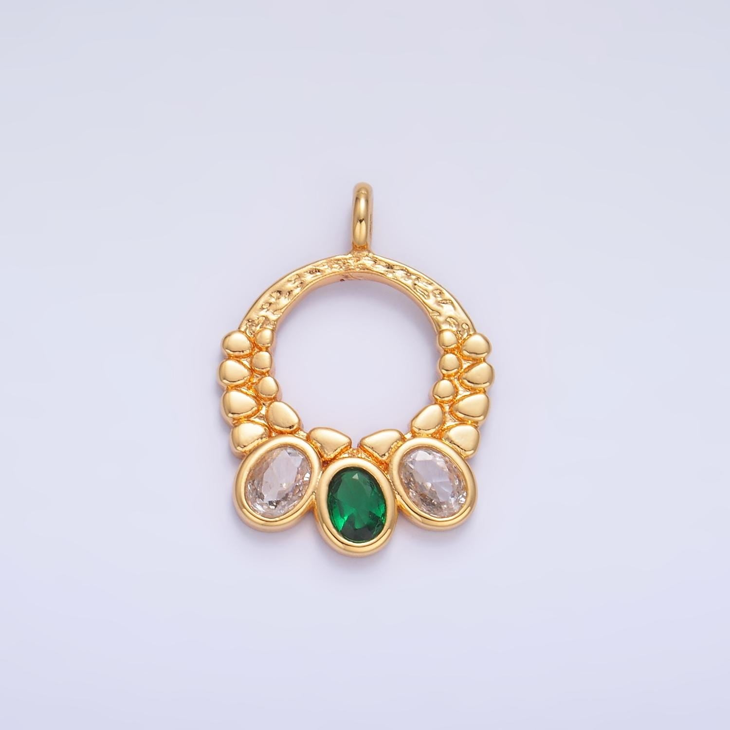 24K Gold Filled Green Clear CZ Dotted Open Circular Charm | W394