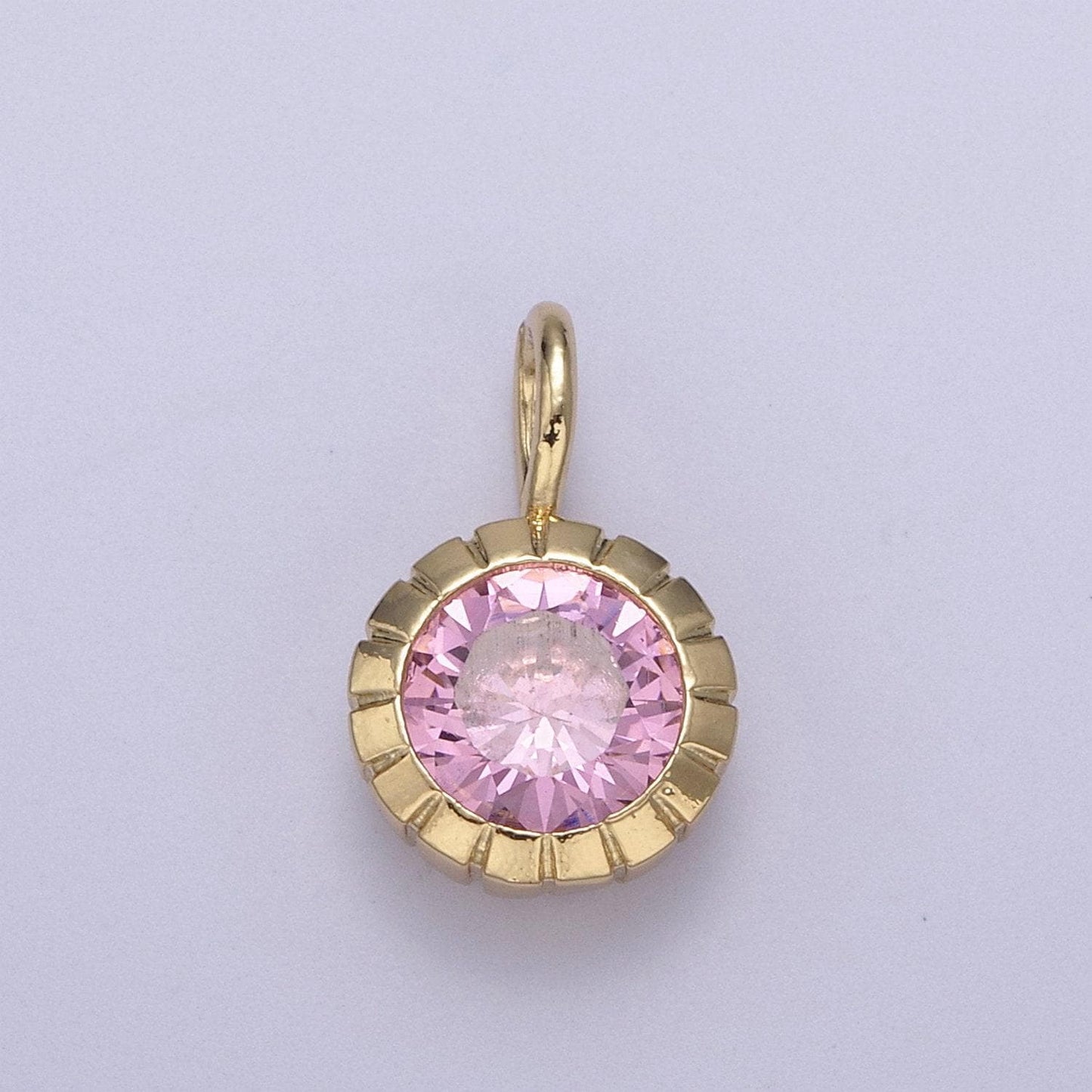 Mini round cz may / june birthstone pendant add on charm dainty pink green cz stone for necklace bracelet supply h-493 / h-494