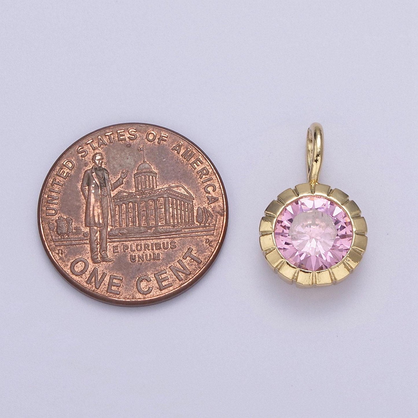 Mini round cz may / june birthstone pendant add on charm dainty pink green cz stone for necklace bracelet supply h-493 / h-494