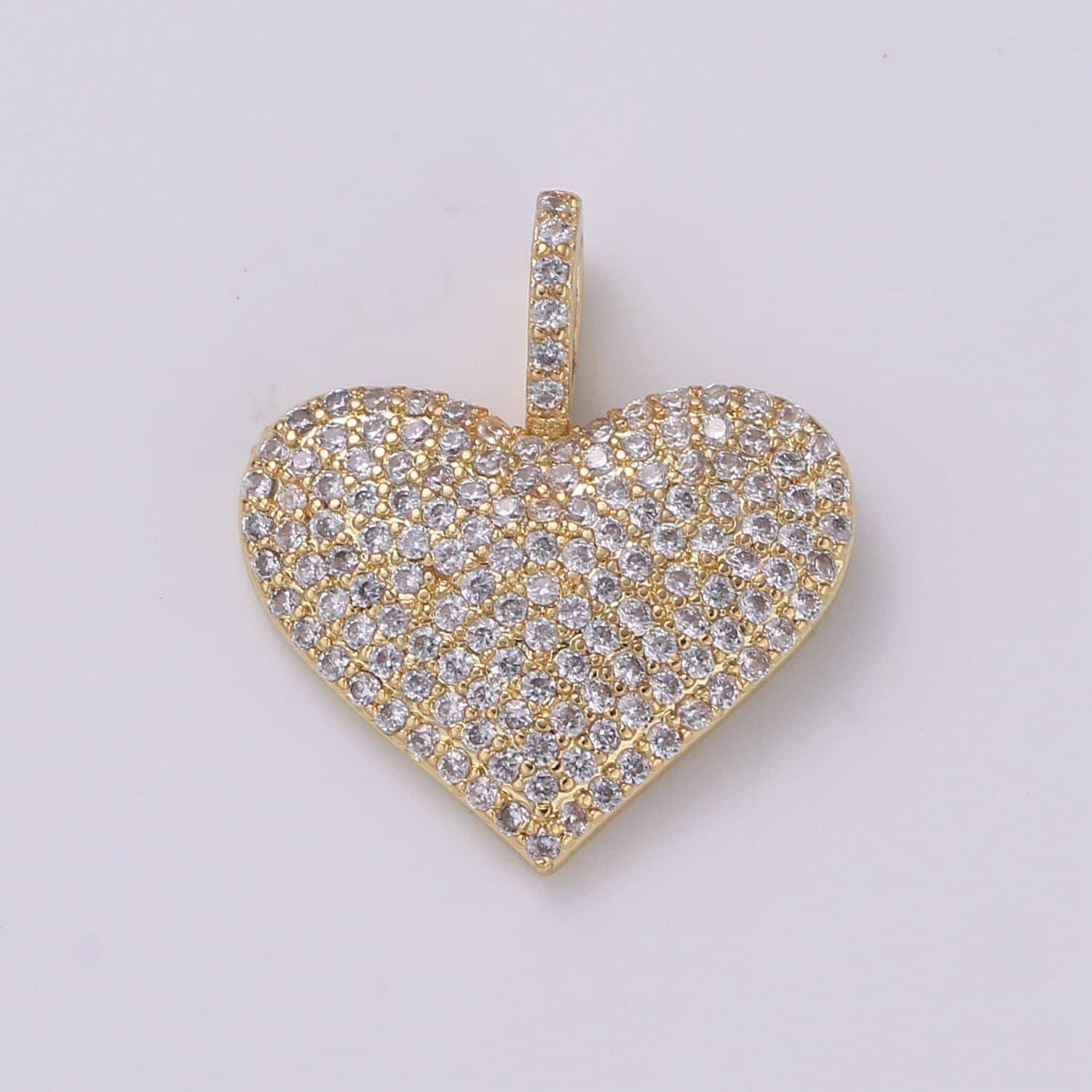 1x big heart pendant, micro pave heart necklace pendant in gold heart charm clear purple fuschia cubic heart charm 17x21mm