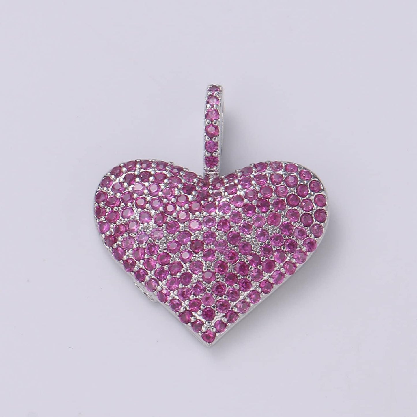1x big heart pendant, micro pave heart necklace pendant in gold heart charm clear purple fuschia cubic heart charm 17x21mm