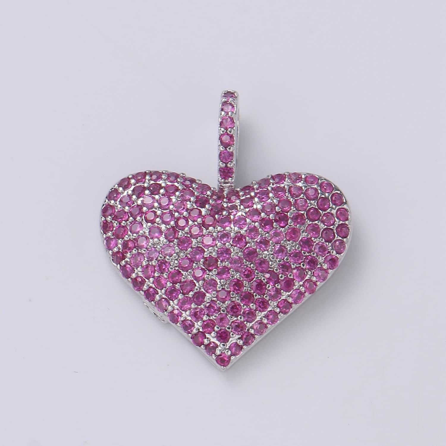 1x big heart pendant, micro pave heart necklace pendant in gold heart charm clear purple fuschia cubic heart charm 17x21mm