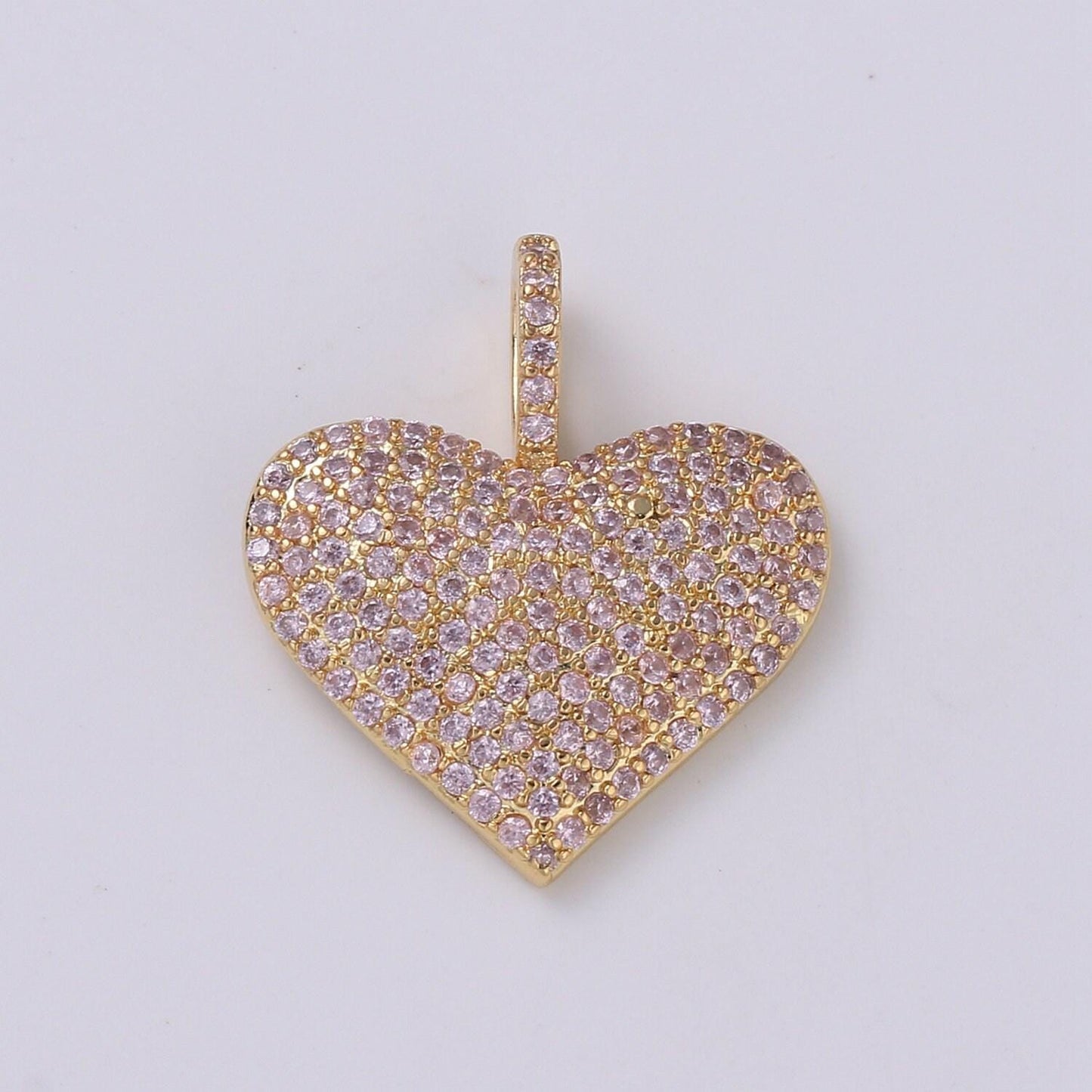 1x big heart pendant, micro pave heart necklace pendant in gold heart charm clear purple fuschia cubic heart charm 17x21mm