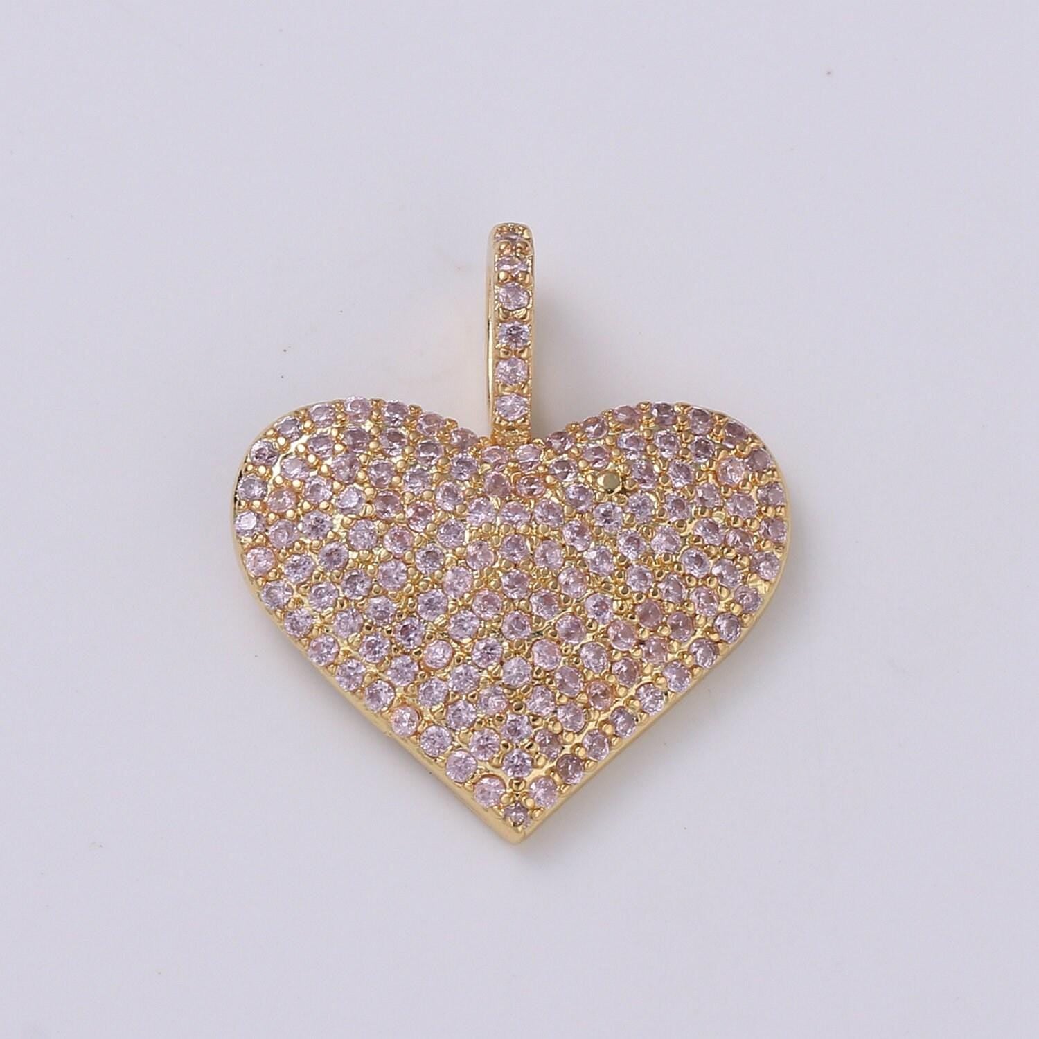 1x big heart pendant, micro pave heart necklace pendant in gold heart charm clear purple fuschia cubic heart charm 17x21mm