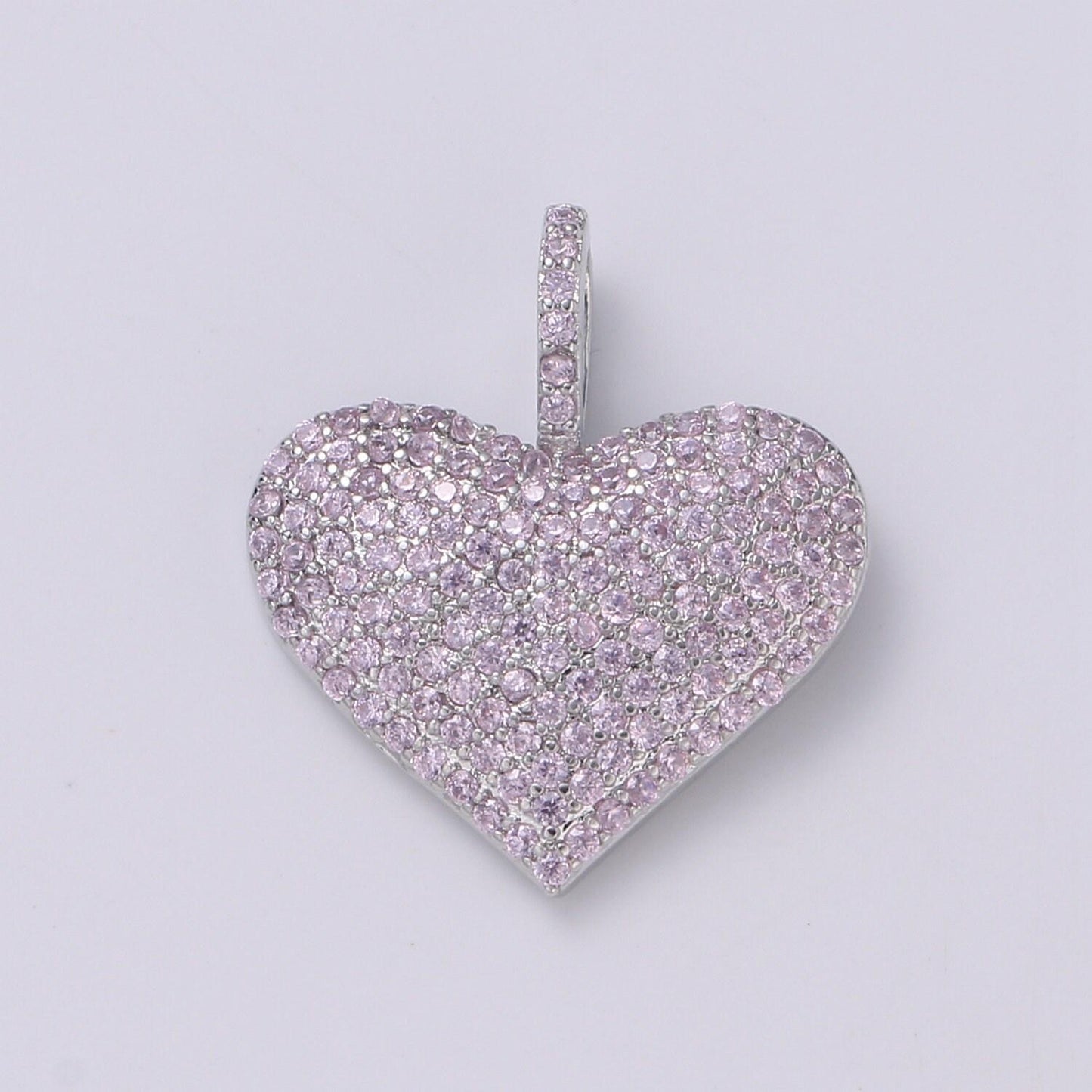 1x big heart pendant, micro pave heart necklace pendant in gold heart charm clear purple fuschia cubic heart charm 17x21mm
