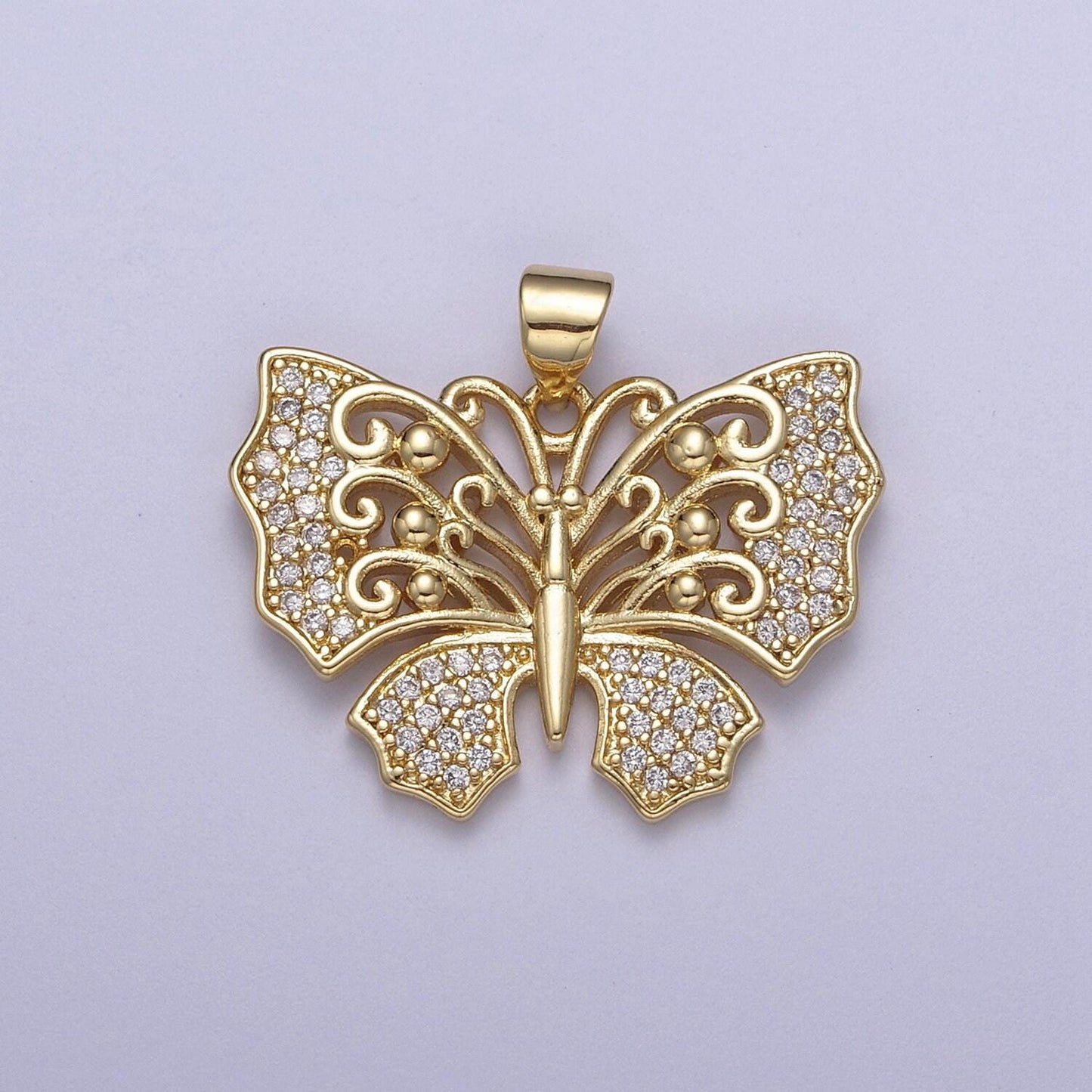 Micropave cubic zirconia gold filled butterfly charm monarch butterfly pendant diy jewelry accessories h-487