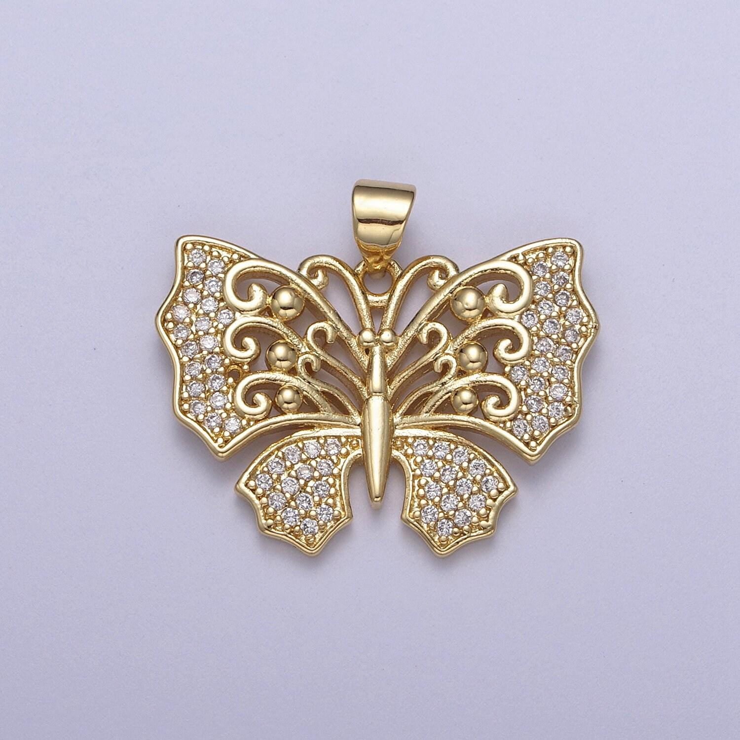 Micropave cubic zirconia gold filled butterfly charm monarch butterfly pendant diy jewelry accessories h-487