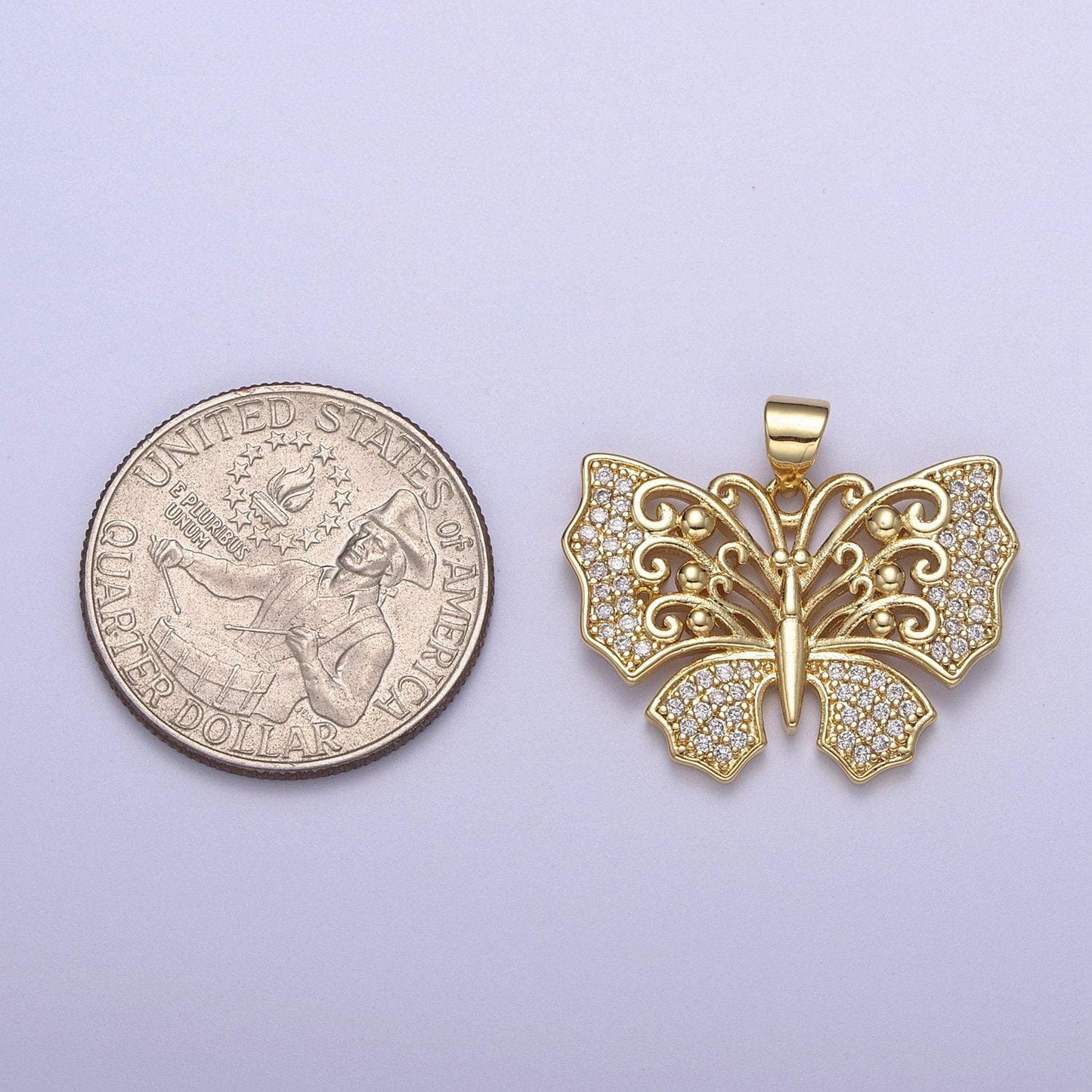 Micropave cubic zirconia gold filled butterfly charm monarch butterfly pendant diy jewelry accessories h-487