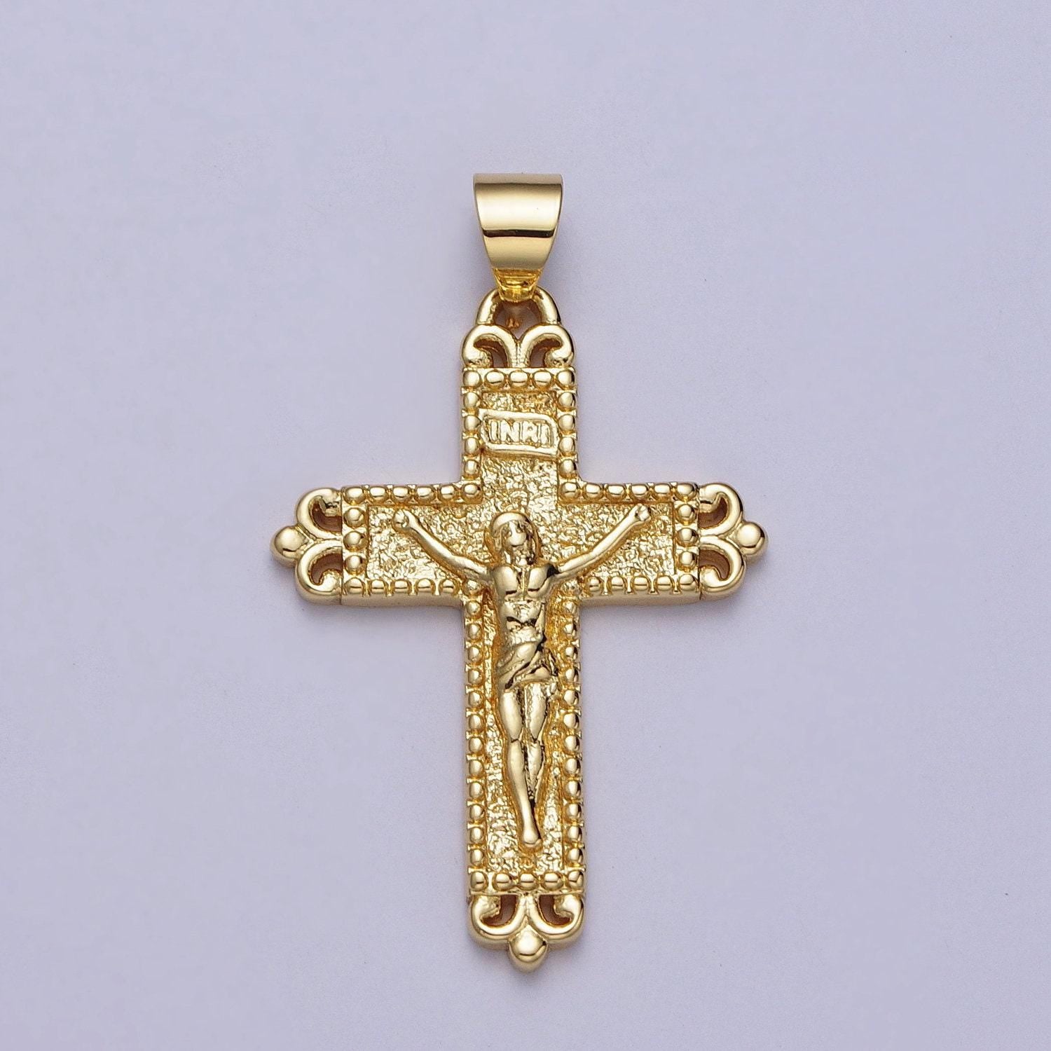 Design statement crucifix cross pendant gold cross charm bold pendant, religion charms, faith charms h-048