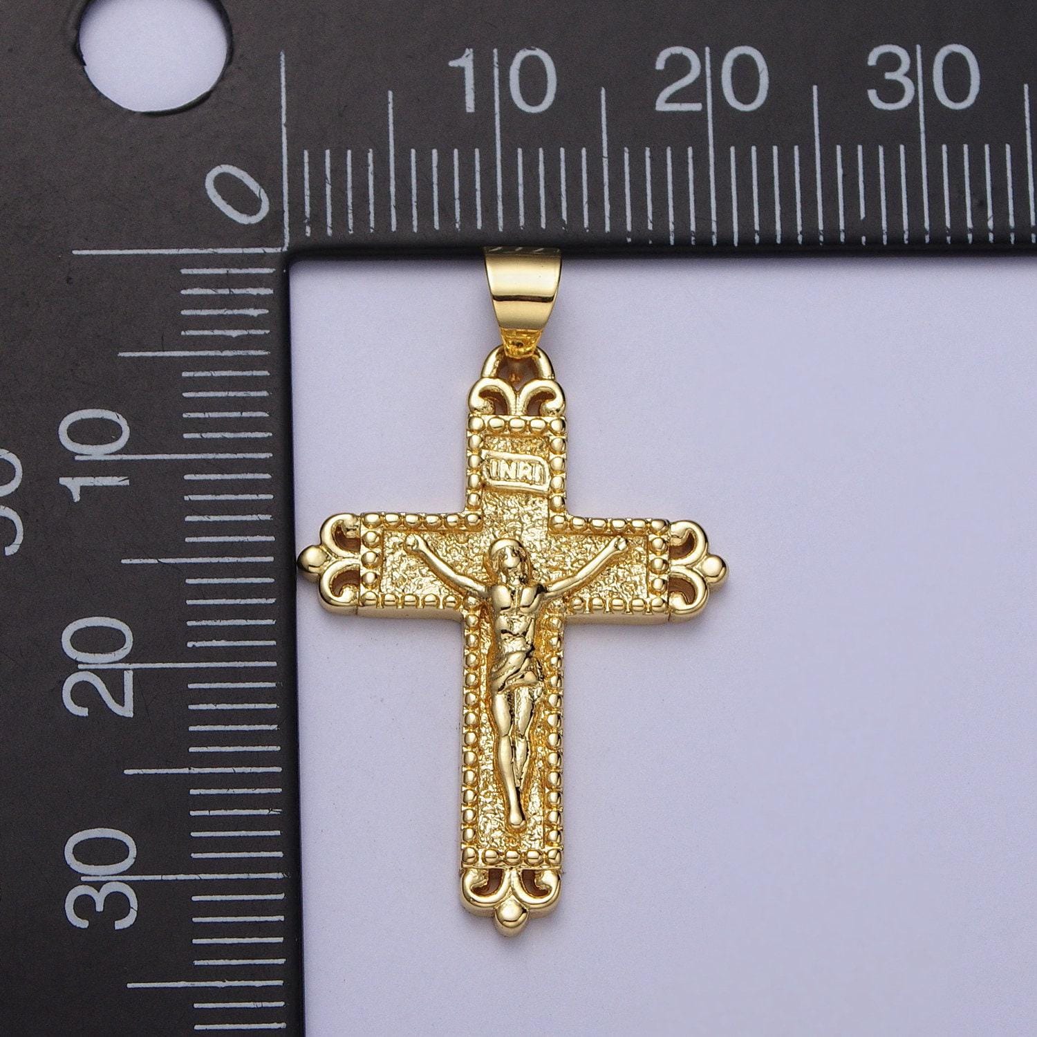 Design statement crucifix cross pendant gold cross charm bold pendant, religion charms, faith charms h-048