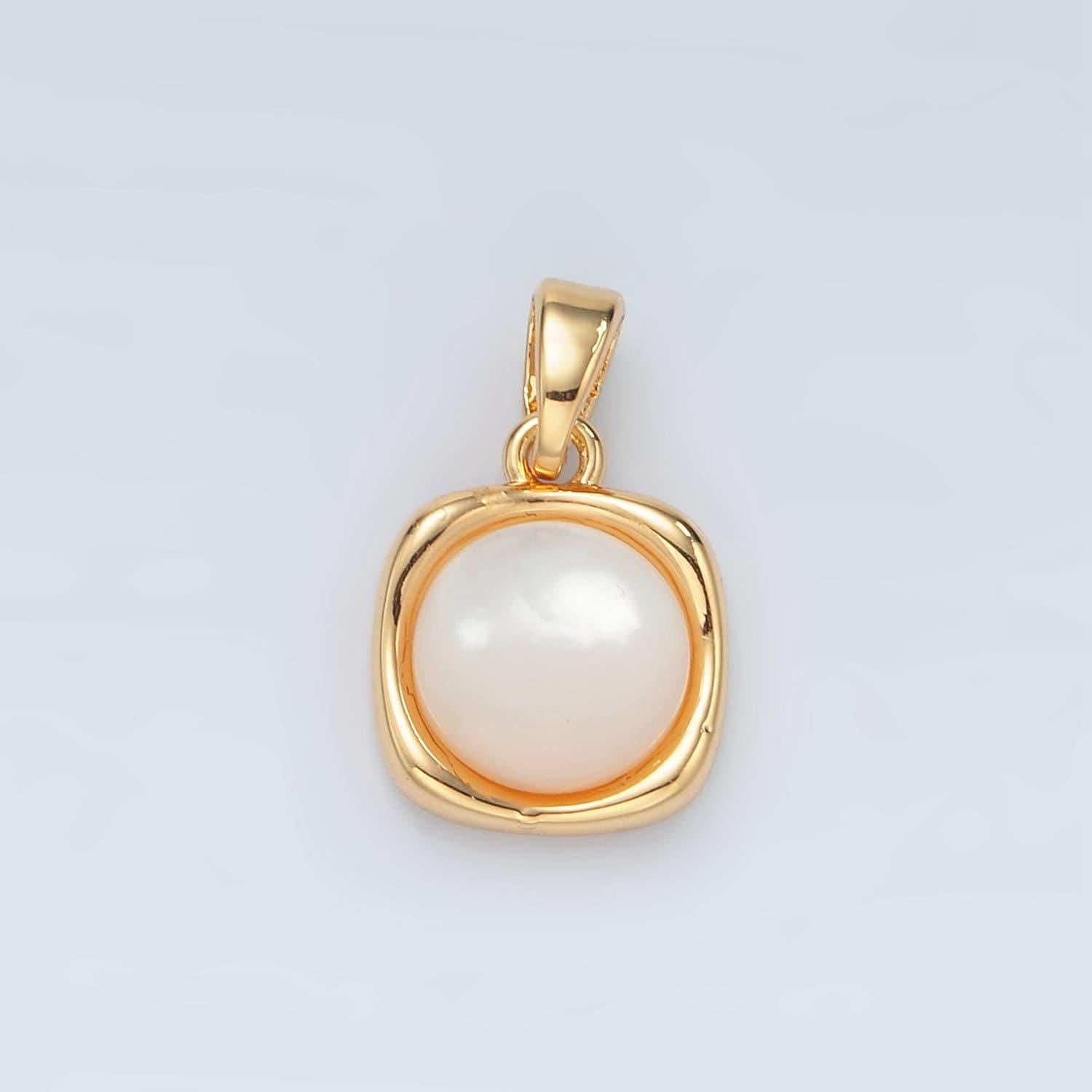 24k gold filled shell pearl square charm geometric pendant for necklace bracelet earring charm | h472