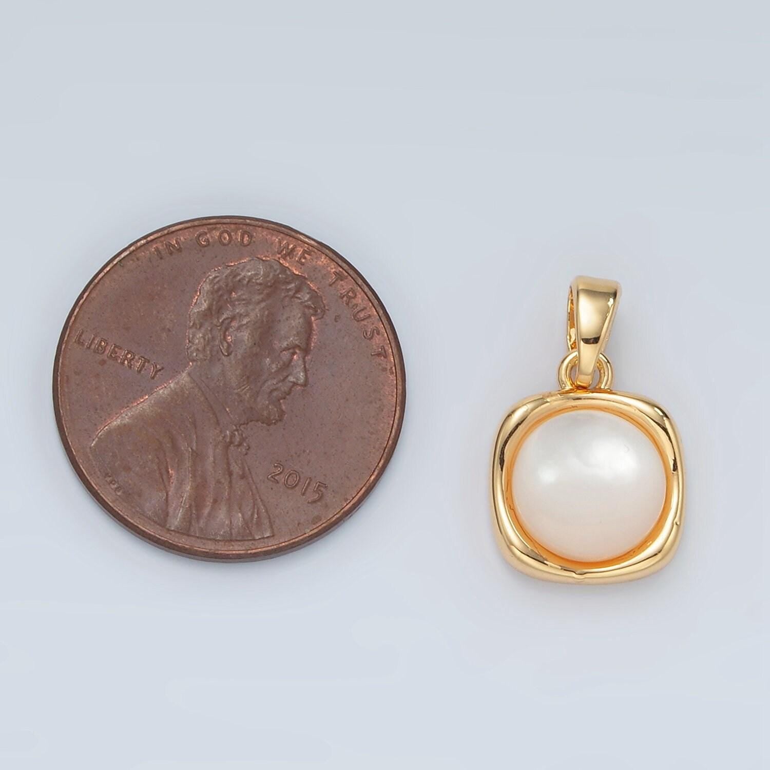 24k gold filled shell pearl square charm geometric pendant for necklace bracelet earring charm | h472