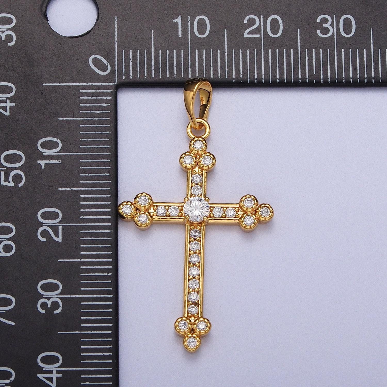 24k gold filled micro pave cz cross charm for reliious jewelry making cubic cross pendant for earring, necklace, and bracelet h-456