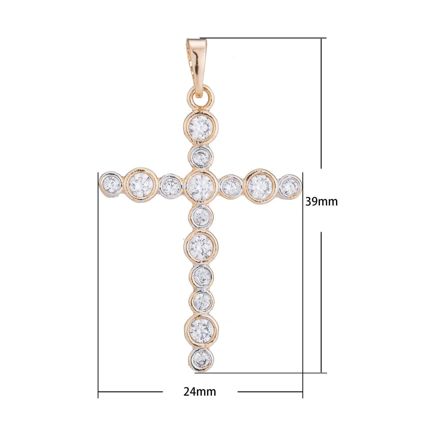 Cross gold plated pendant necklace -simple cross gold pendant cubic zircon crystal -rose gold plated pendant - religious pendant charm h-451