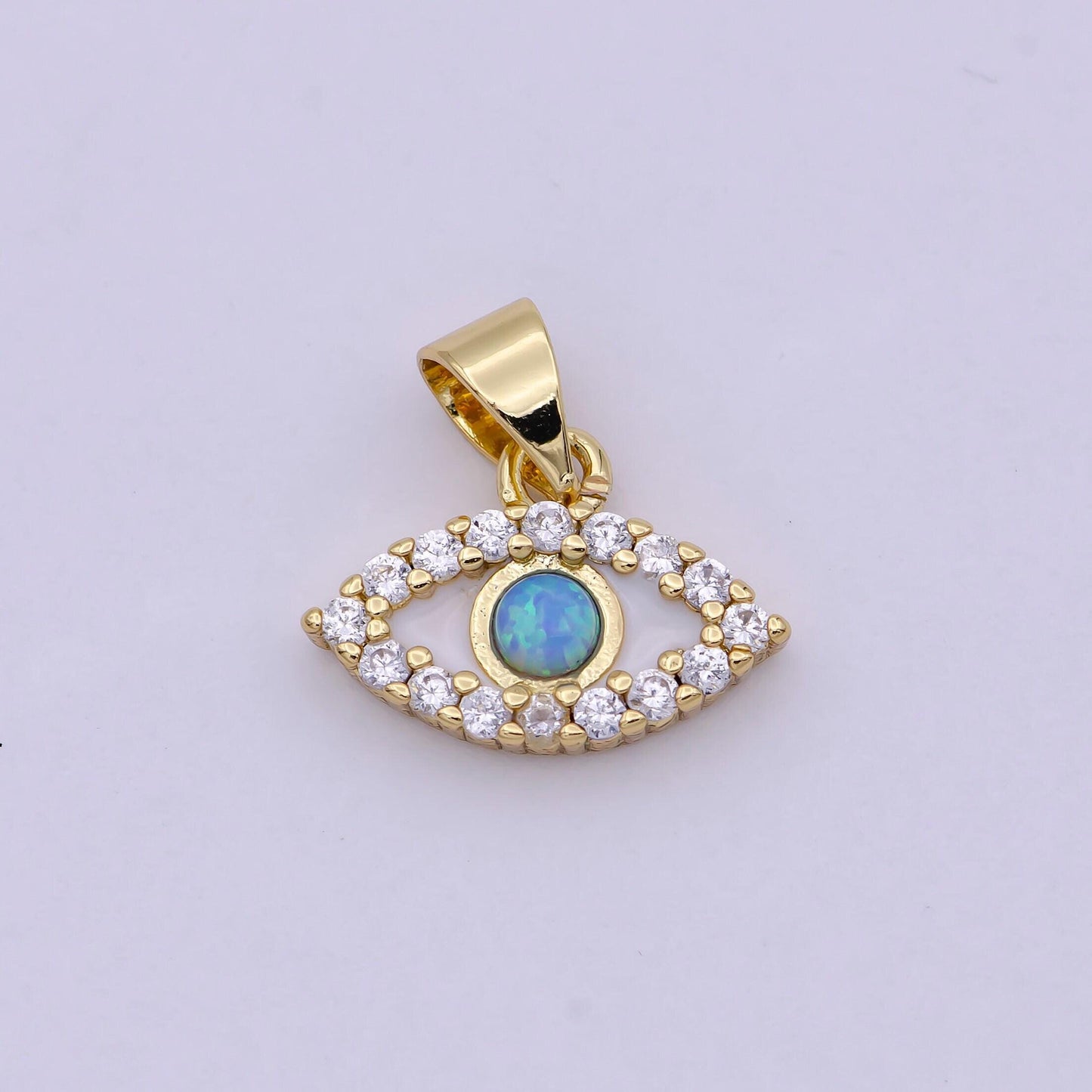 Evil eye micro pave blue opal charm - evil eye cubic zirconia wholesale pendant fashion jewelry supply necklace bracelet earring h-444