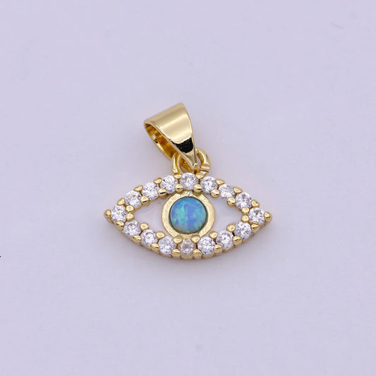 Evil eye micro pave blue opal charm - evil eye cubic zirconia wholesale pendant fashion jewelry supply necklace bracelet earring h-444