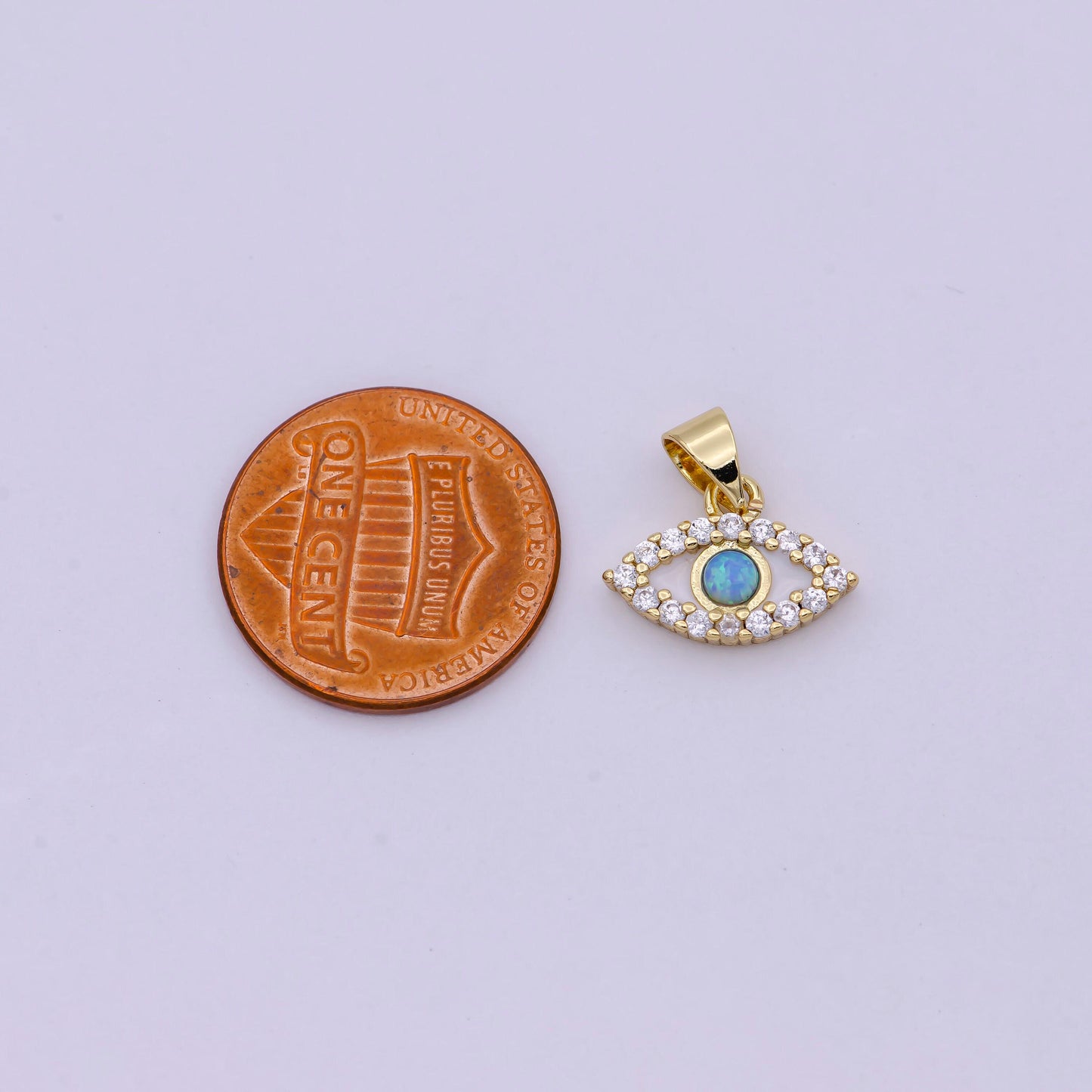 Evil eye micro pave blue opal charm - evil eye cubic zirconia wholesale pendant fashion jewelry supply necklace bracelet earring h-444