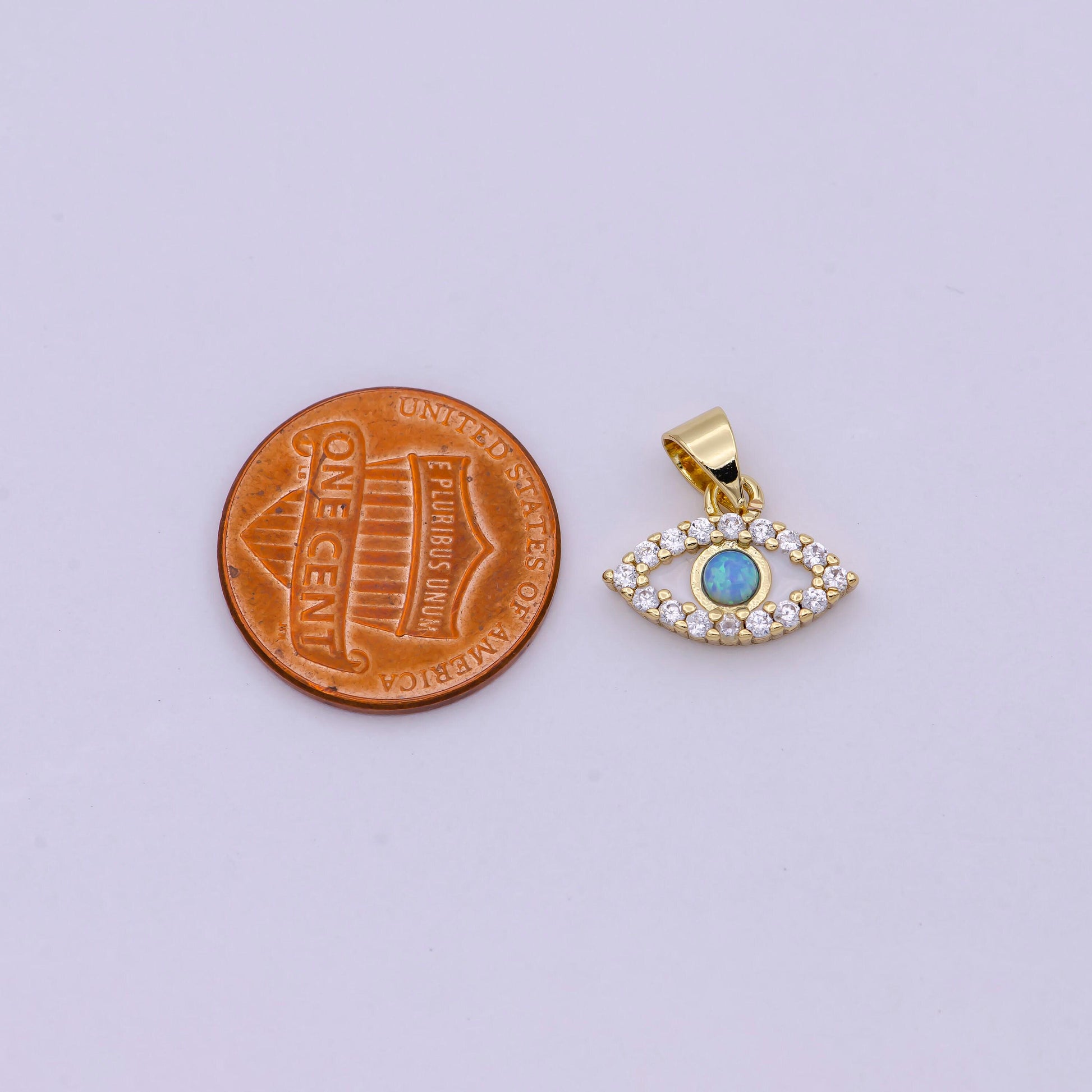 Evil eye micro pave blue opal charm - evil eye cubic zirconia wholesale pendant fashion jewelry supply necklace bracelet earring h-444
