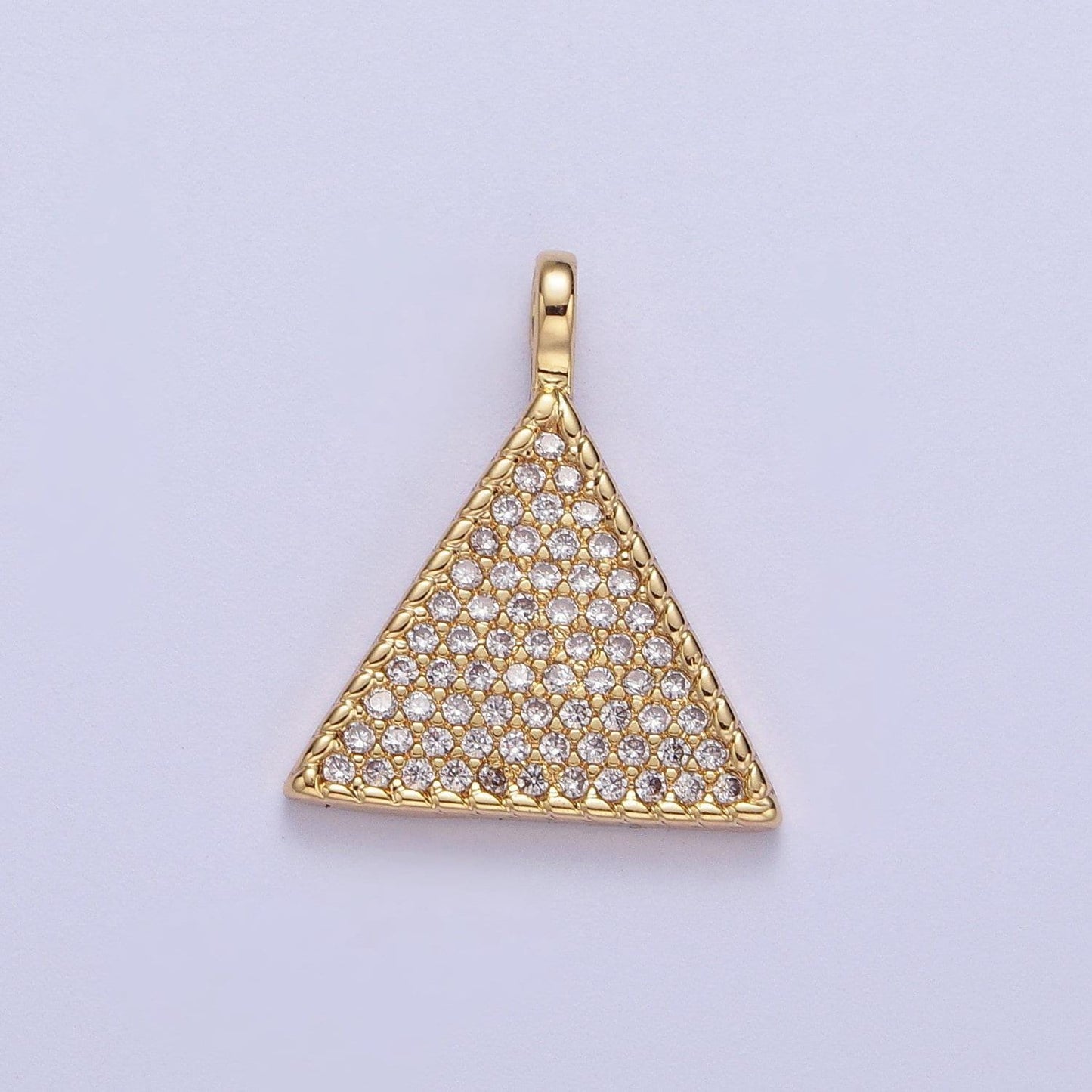 Gold cz simple geometric triangle pendant, 24k gold filled clear micro paved cz triangular twisted edge charm | h-435