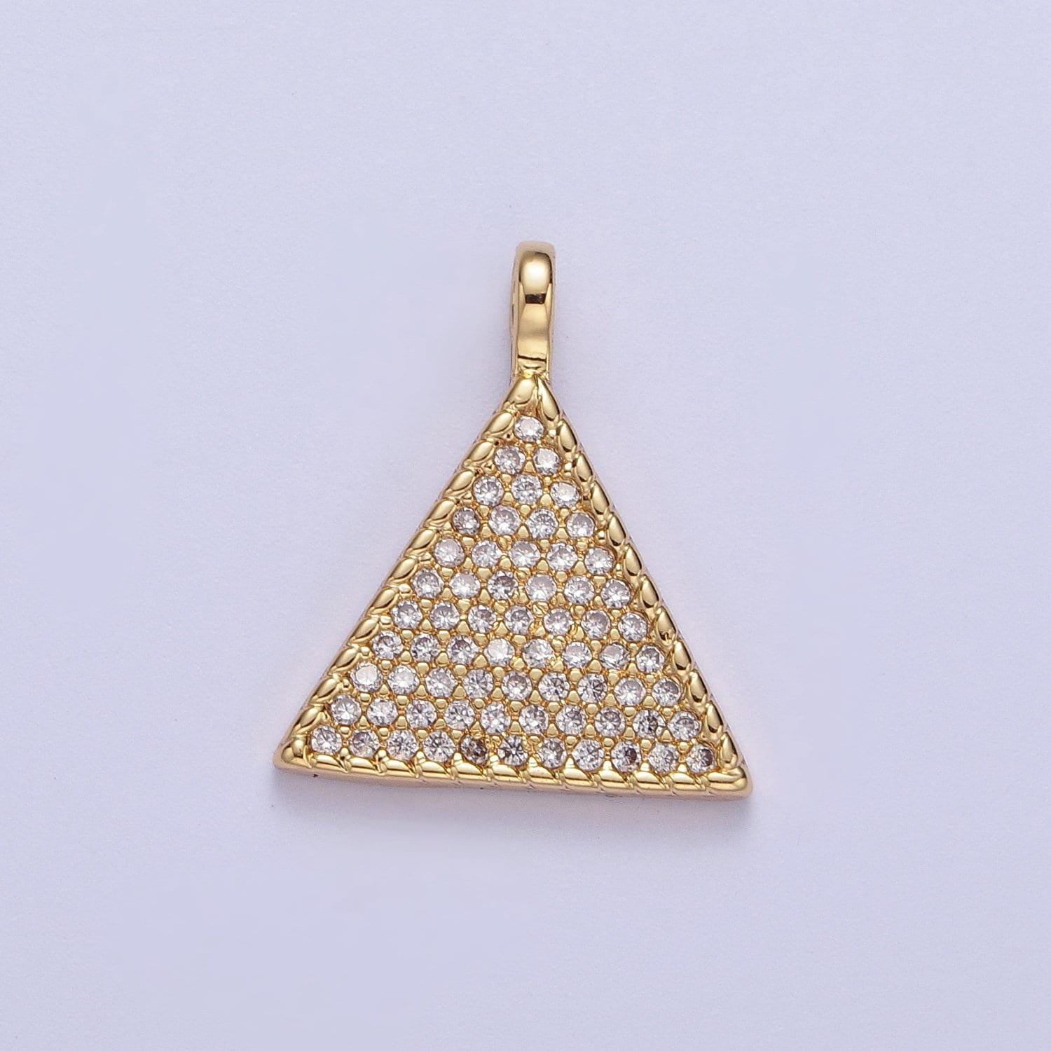 Gold cz simple geometric triangle pendant, 24k gold filled clear micro paved cz triangular twisted edge charm | h-435