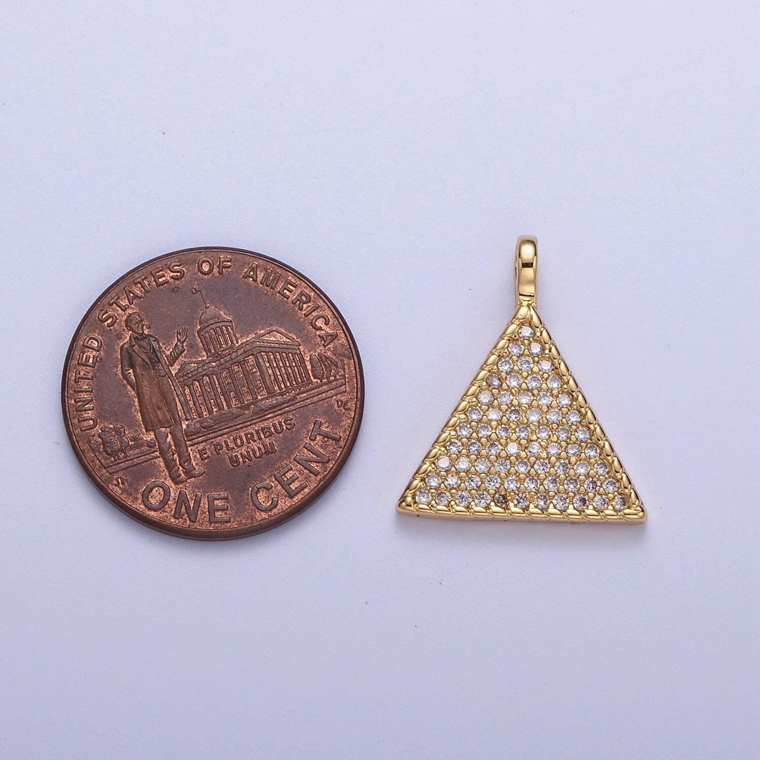Gold cz simple geometric triangle pendant, 24k gold filled clear micro paved cz triangular twisted edge charm | h-435