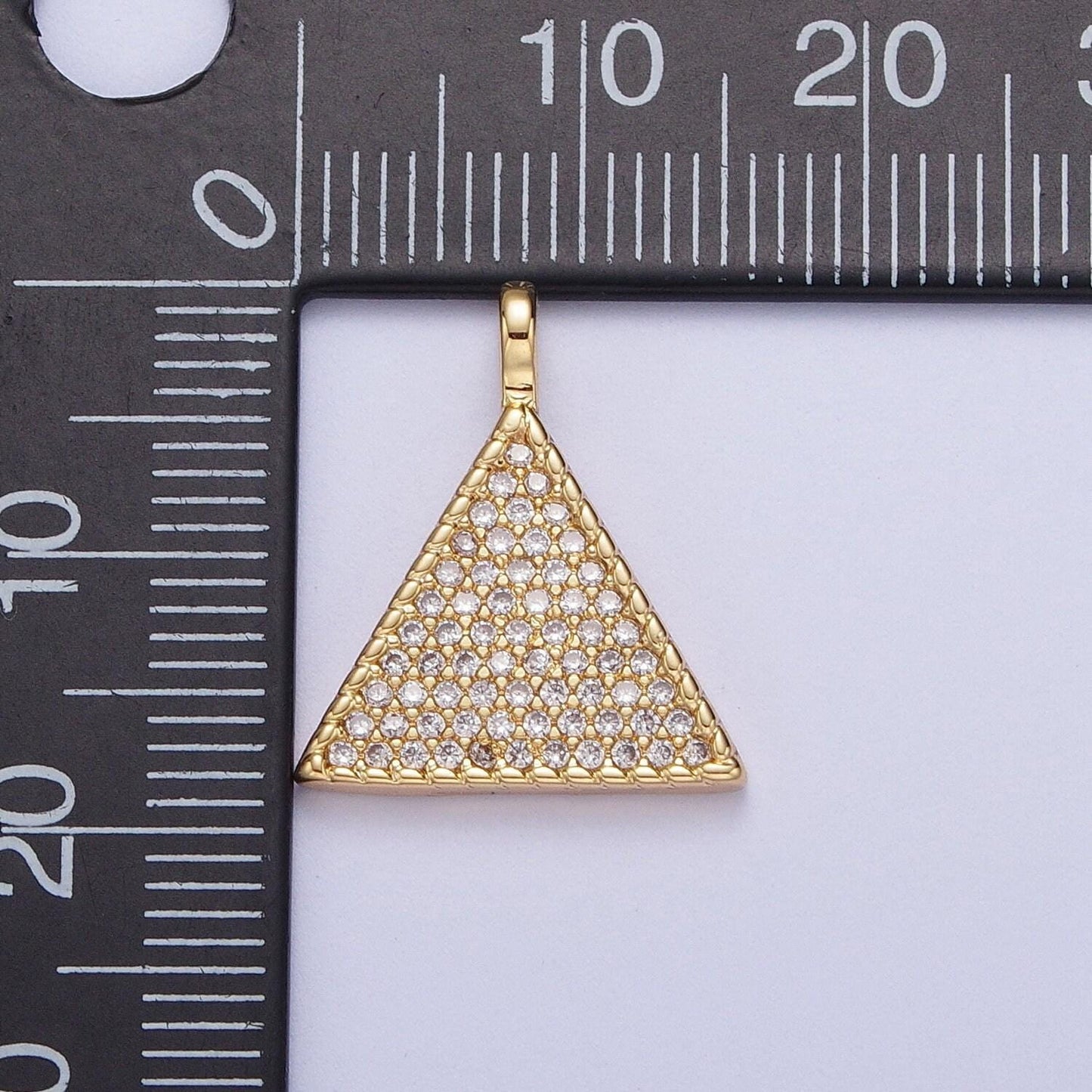Gold cz simple geometric triangle pendant, 24k gold filled clear micro paved cz triangular twisted edge charm | h-435