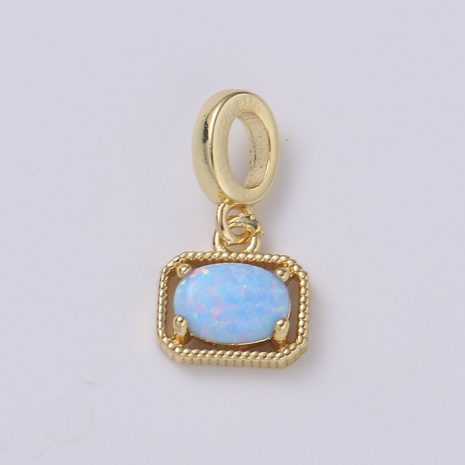 Mini octagon opal charm, dainty gold charm dainty charm bracelet earring necklace supplies, jewelry making, pdgf 2179