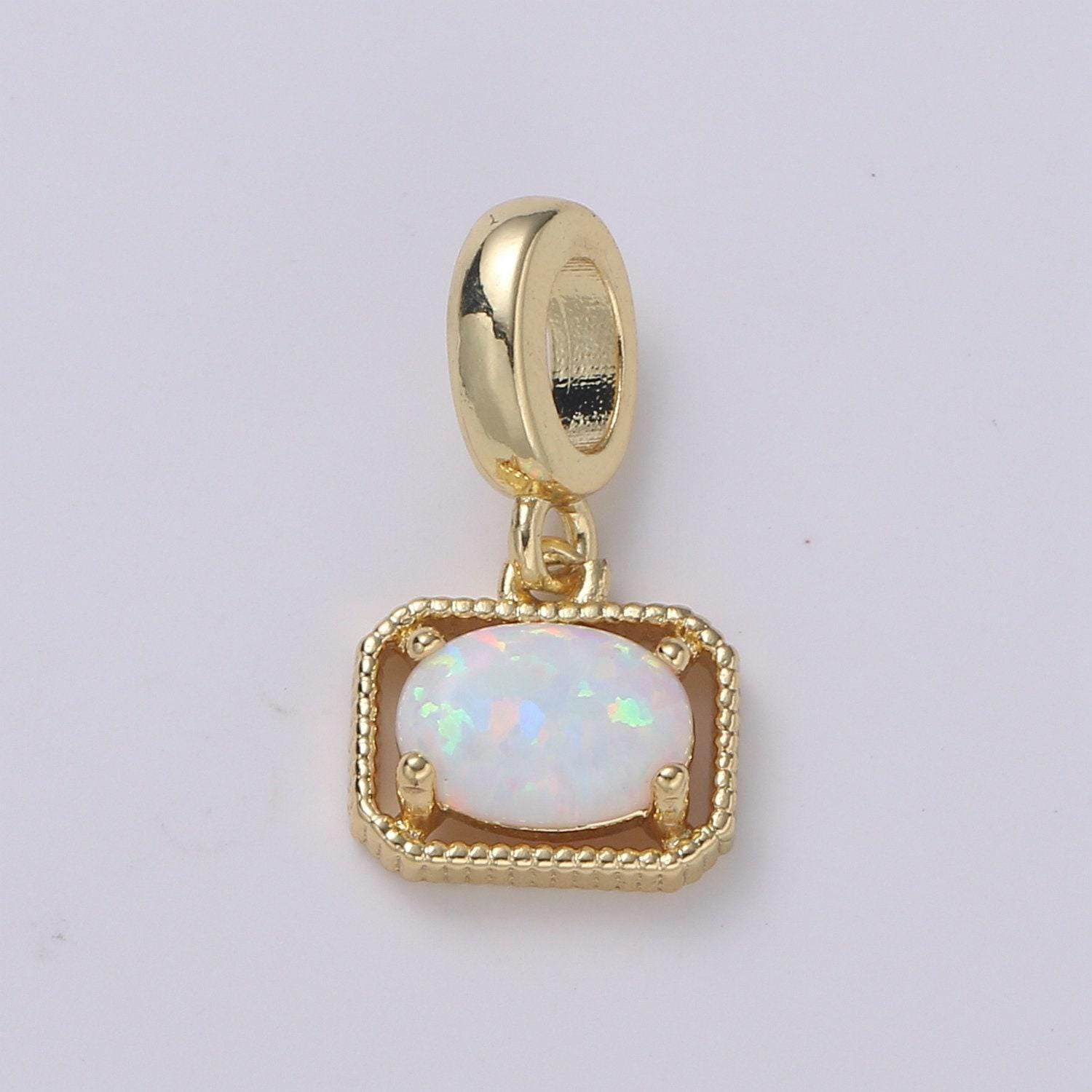Mini octagon opal charm, dainty gold charm dainty charm bracelet earring necklace supplies, jewelry making, pdgf 2179