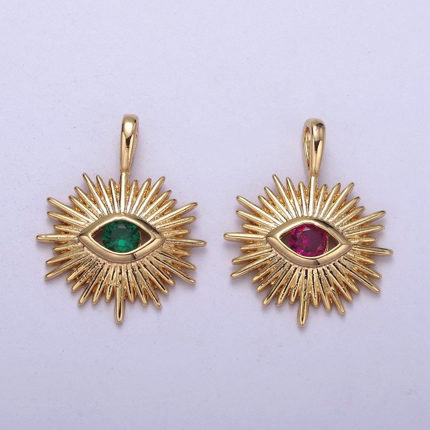Evil eye pink cz charm - evil eye cubic zirconia green stone amulet greek eye boho wholesale charms h-421 / h-422