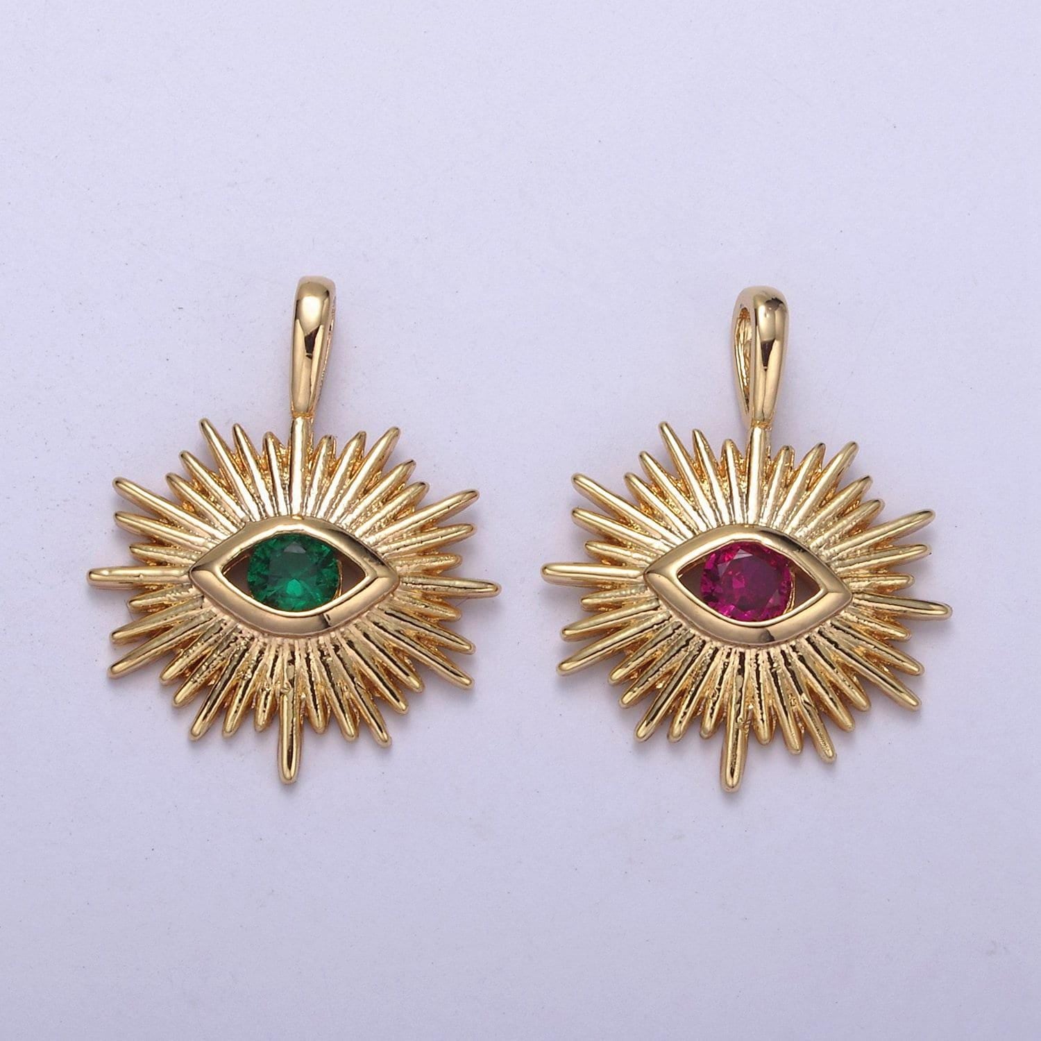 Evil eye pink cz charm - evil eye cubic zirconia green stone amulet greek eye boho wholesale charms h-421 / h-422