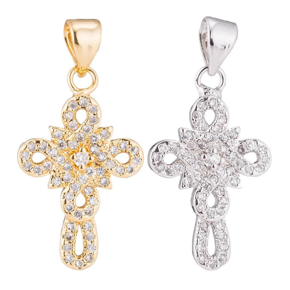 White & gold cross, jesus, faith, love, hope, peace, church cz necklace pendant charm bead bails findings for jewelry making h-407