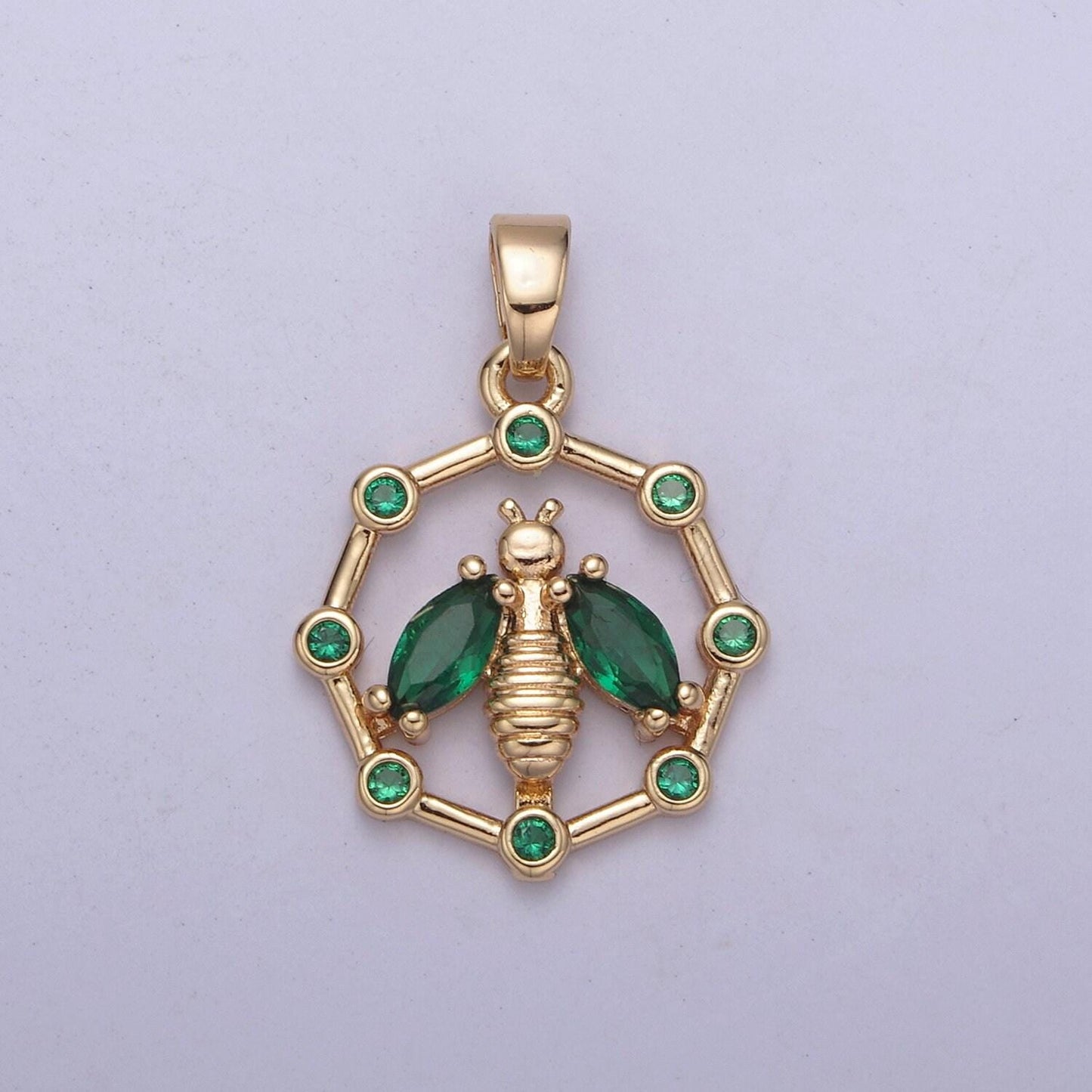 18k gold filled dainty bee pendant round coin cz charm h-406 / h-408 / h-409 / h-410