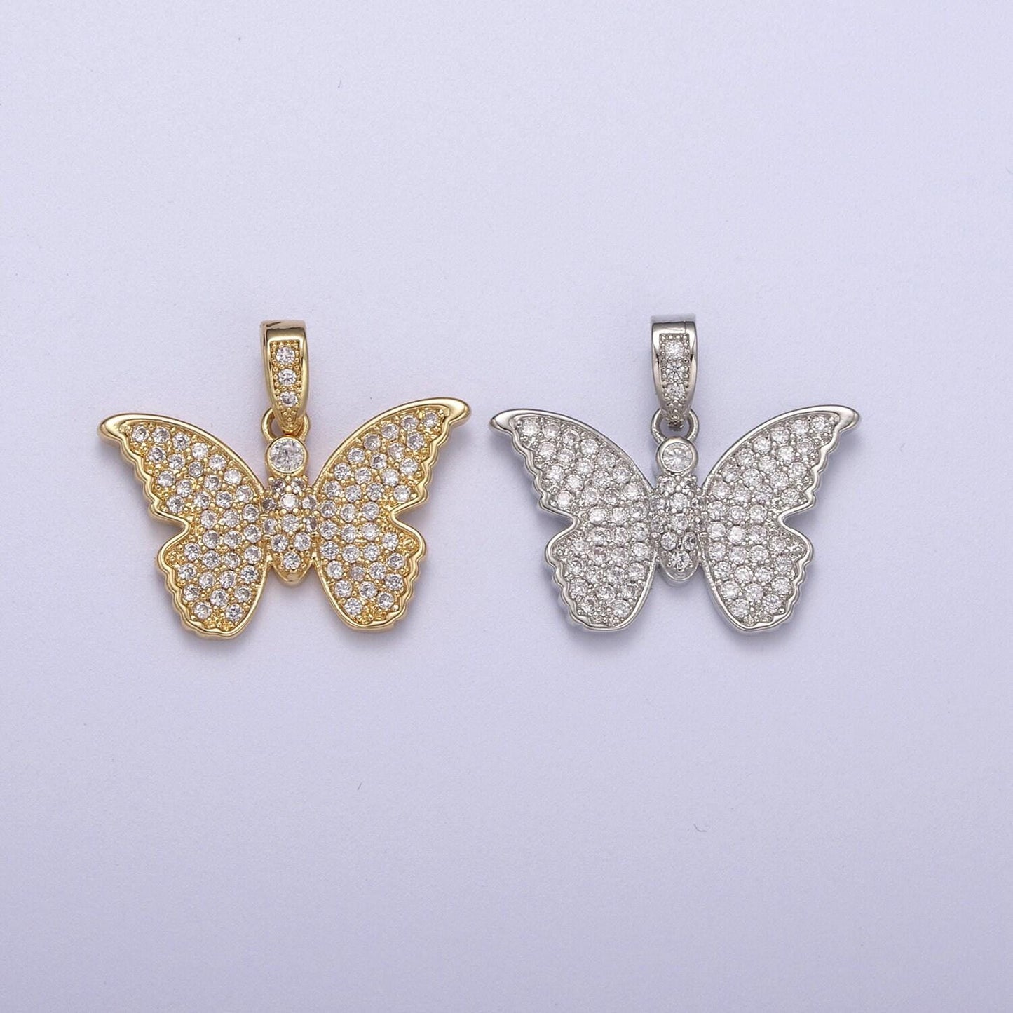 Gold butterfly charms, micro pave butterfly pendant silver monarch mariposa charms, cz butterfly h-388, h-391