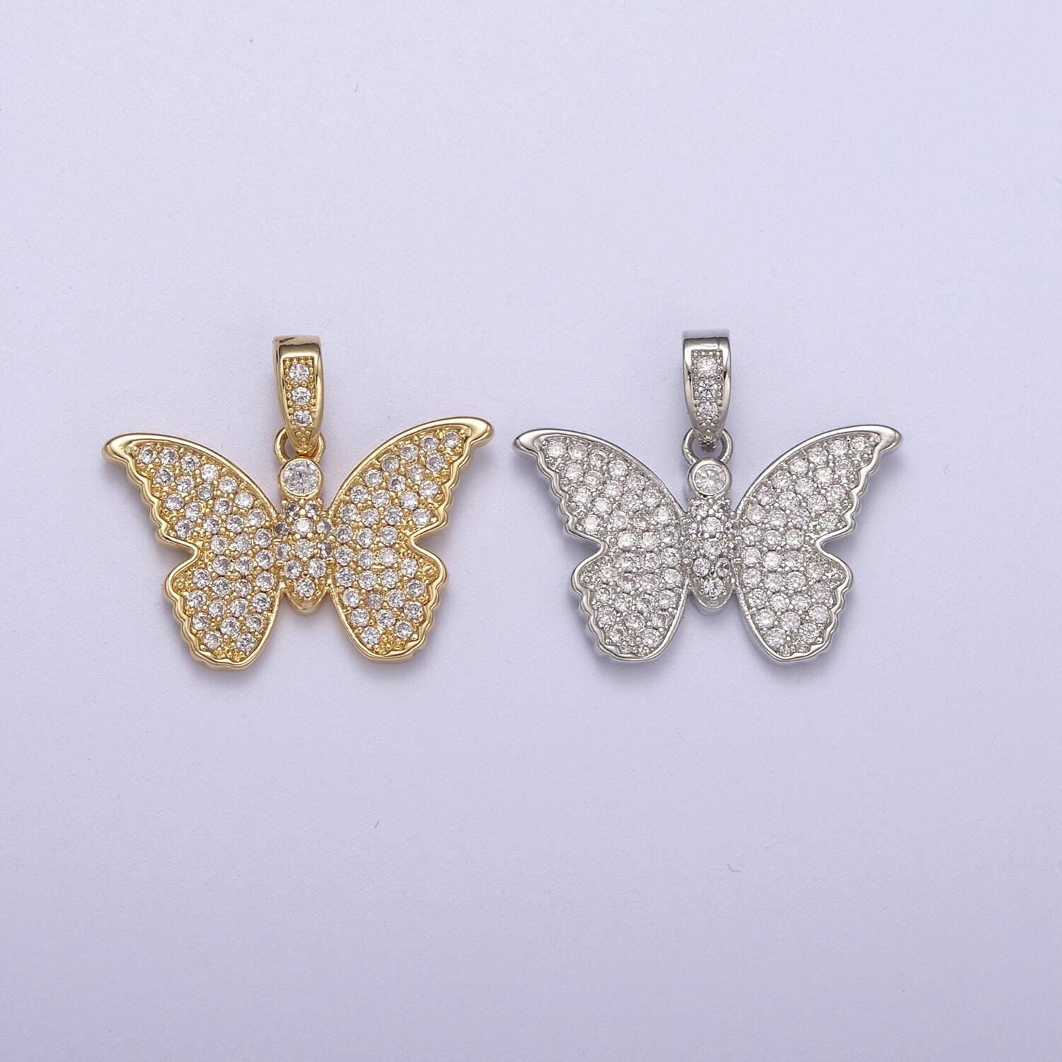 Gold butterfly charms, micro pave butterfly pendant silver monarch mariposa charms, cz butterfly h-388, h-391