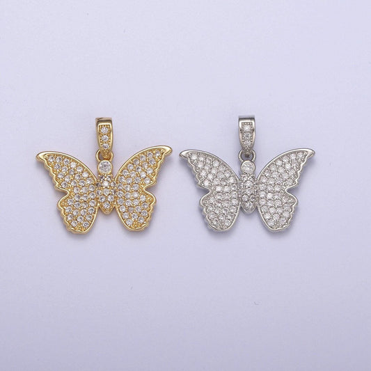Gold butterfly charms, micro pave butterfly pendant silver monarch mariposa charms, cz butterfly h-388, h-391