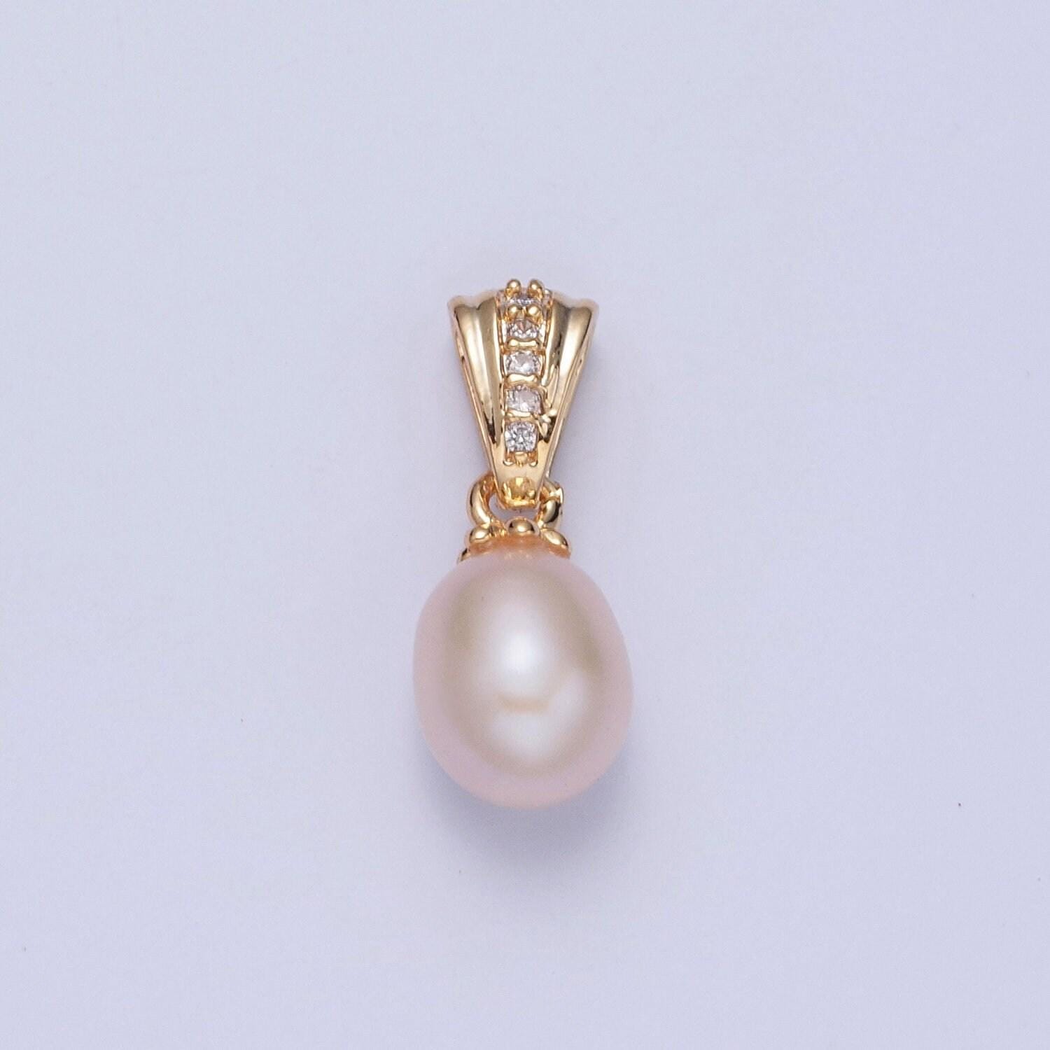 16k gold filled dainty oval round pearl vintage elegant ball pendant for bracelet necklace component | h-386