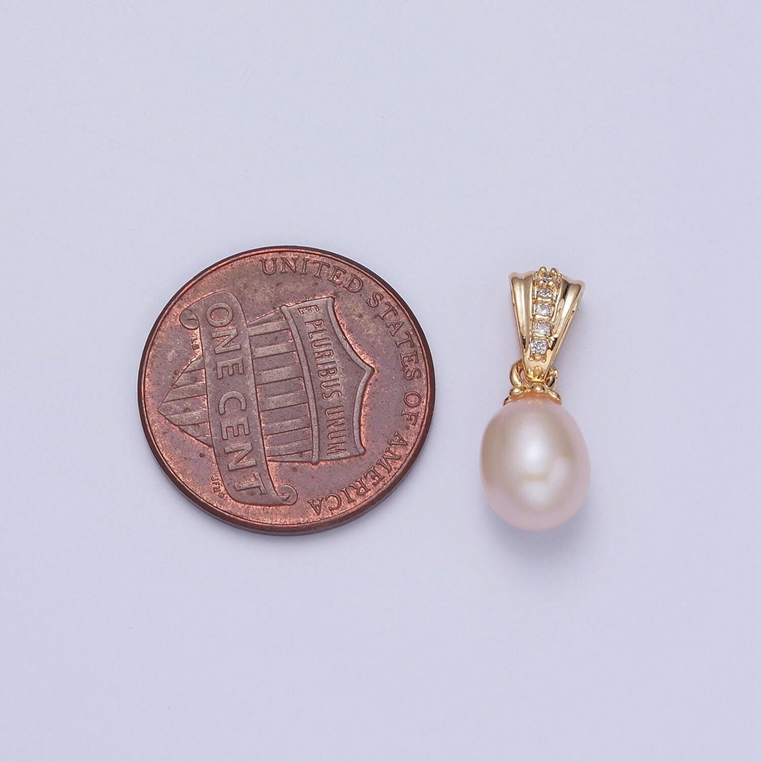 16k gold filled dainty oval round pearl vintage elegant ball pendant for bracelet necklace component | h-386