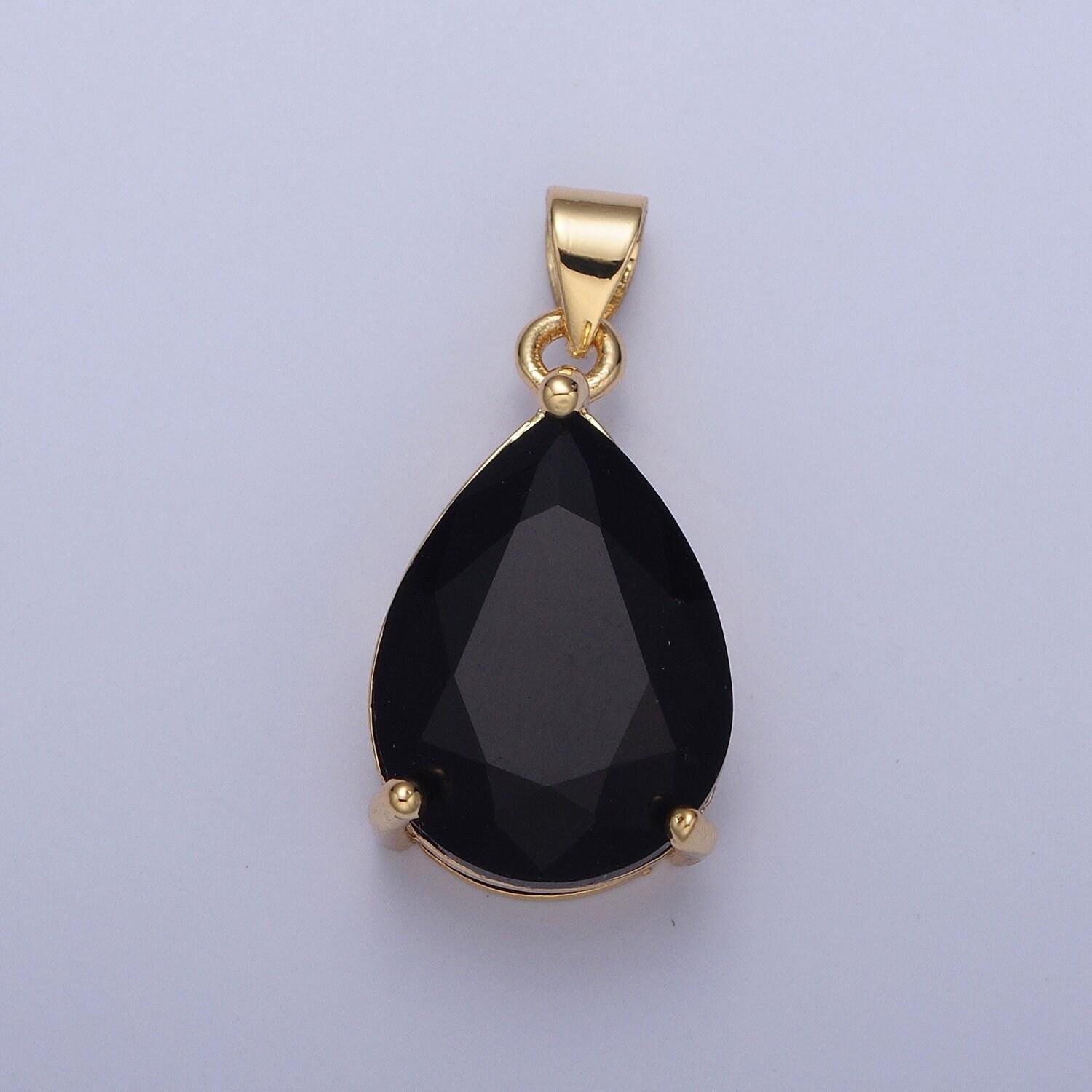 24k gold filled round gemstones teardrop cubic zirconia cz pendant charm for jewelry necklace making