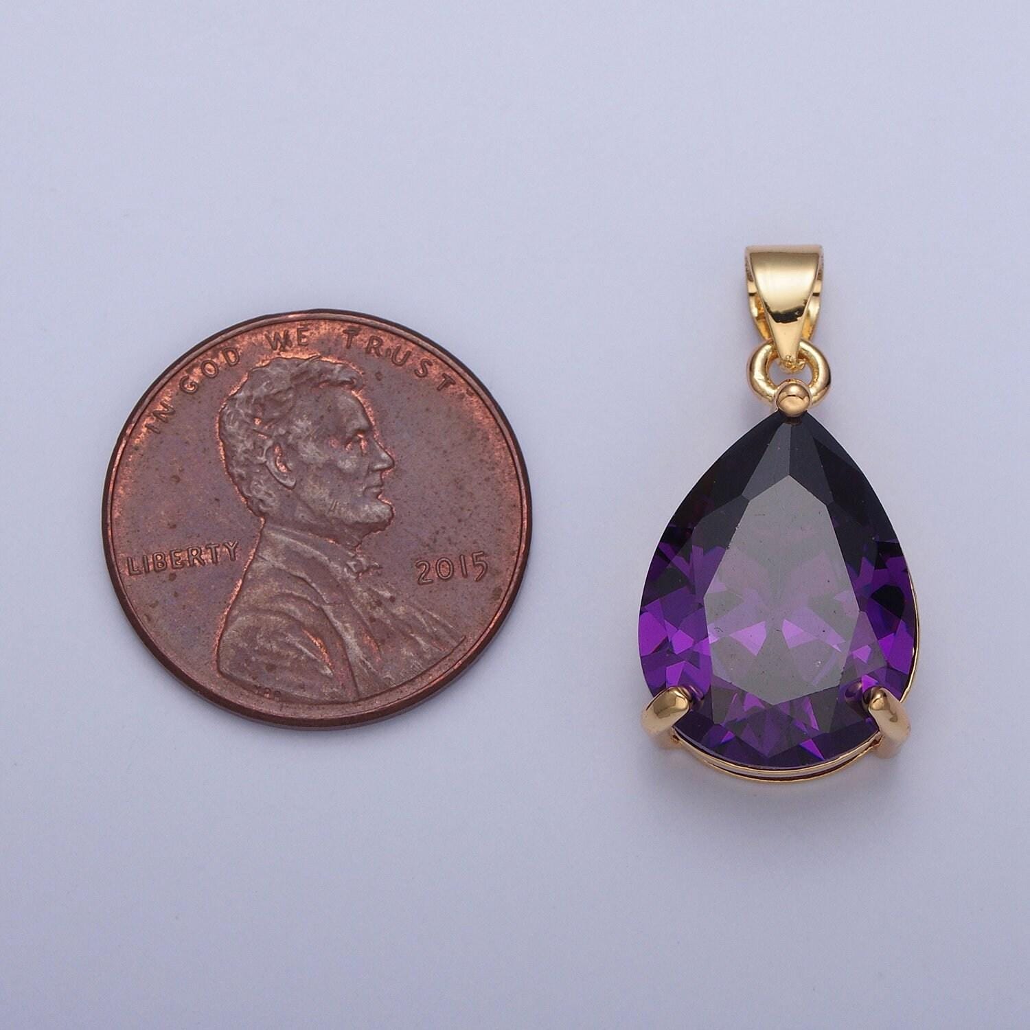 24k gold filled round gemstones teardrop cubic zirconia cz pendant charm for jewelry necklace making