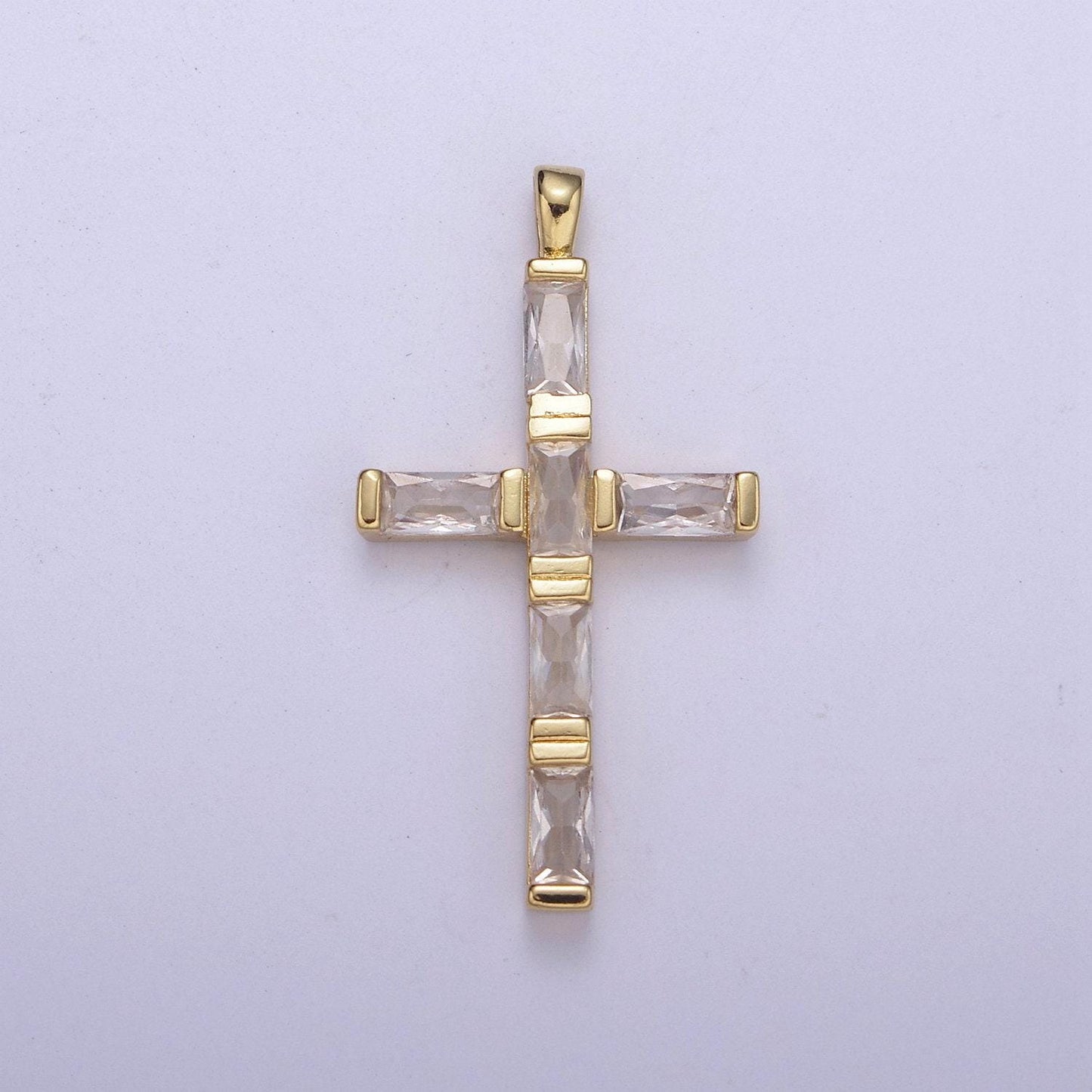 14k gold filled baguette cross pendant cz charm h-363
