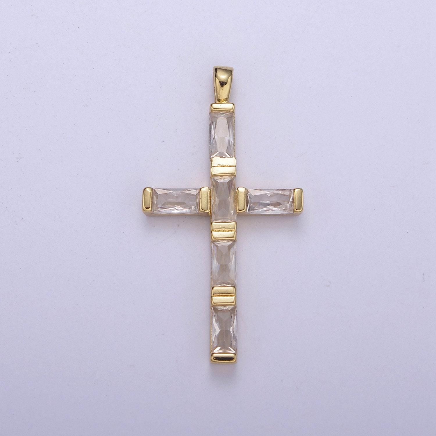 14k gold filled baguette cross pendant cz charm h-363