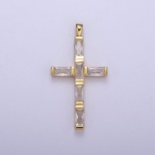 14k gold filled baguette cross pendant cz charm h-363