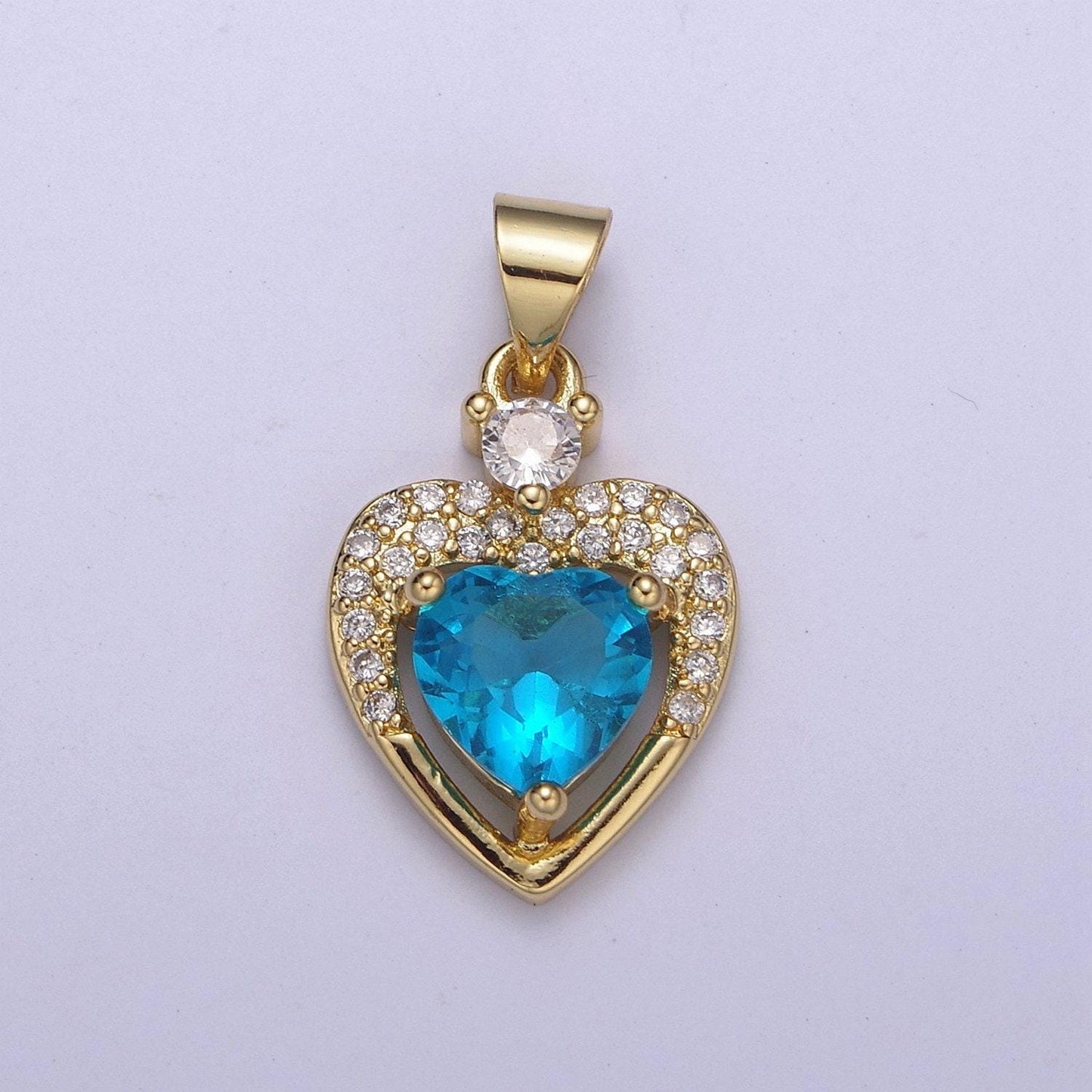 Gold heart geometric shape zircon charm, love gemstone pendant charm wholesale h-362