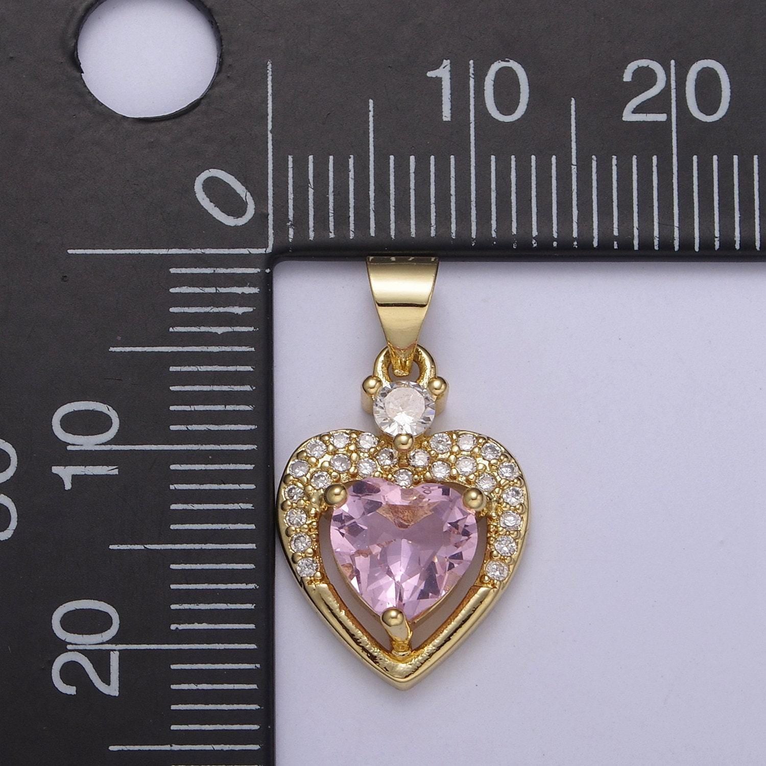 Gold heart geometric shape zircon charm, love gemstone pendant charm wholesale h-362